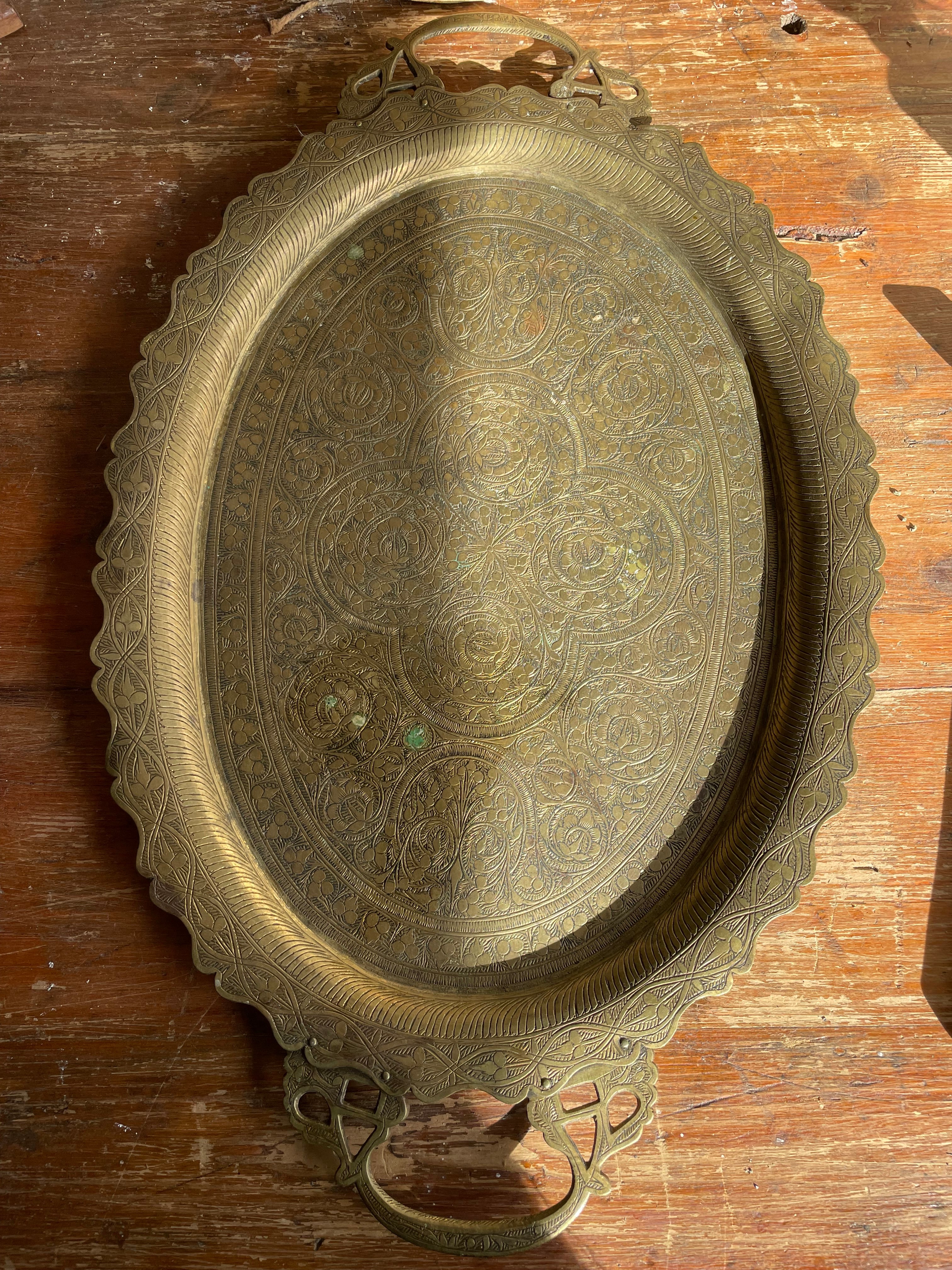 1930s Engraved Brass Tray