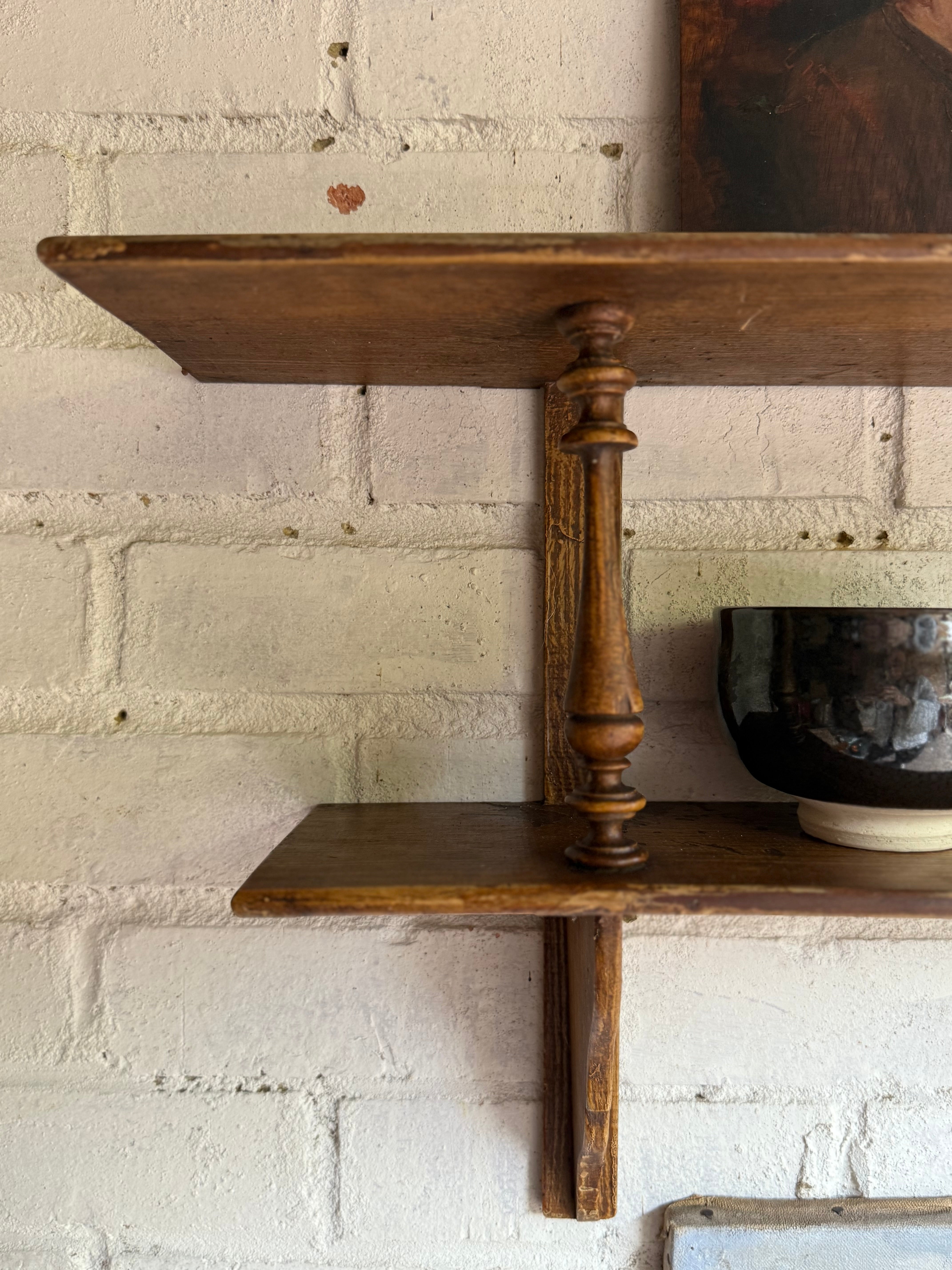 Early 20th Century Wall Hanging Shelf with Spindle Detail