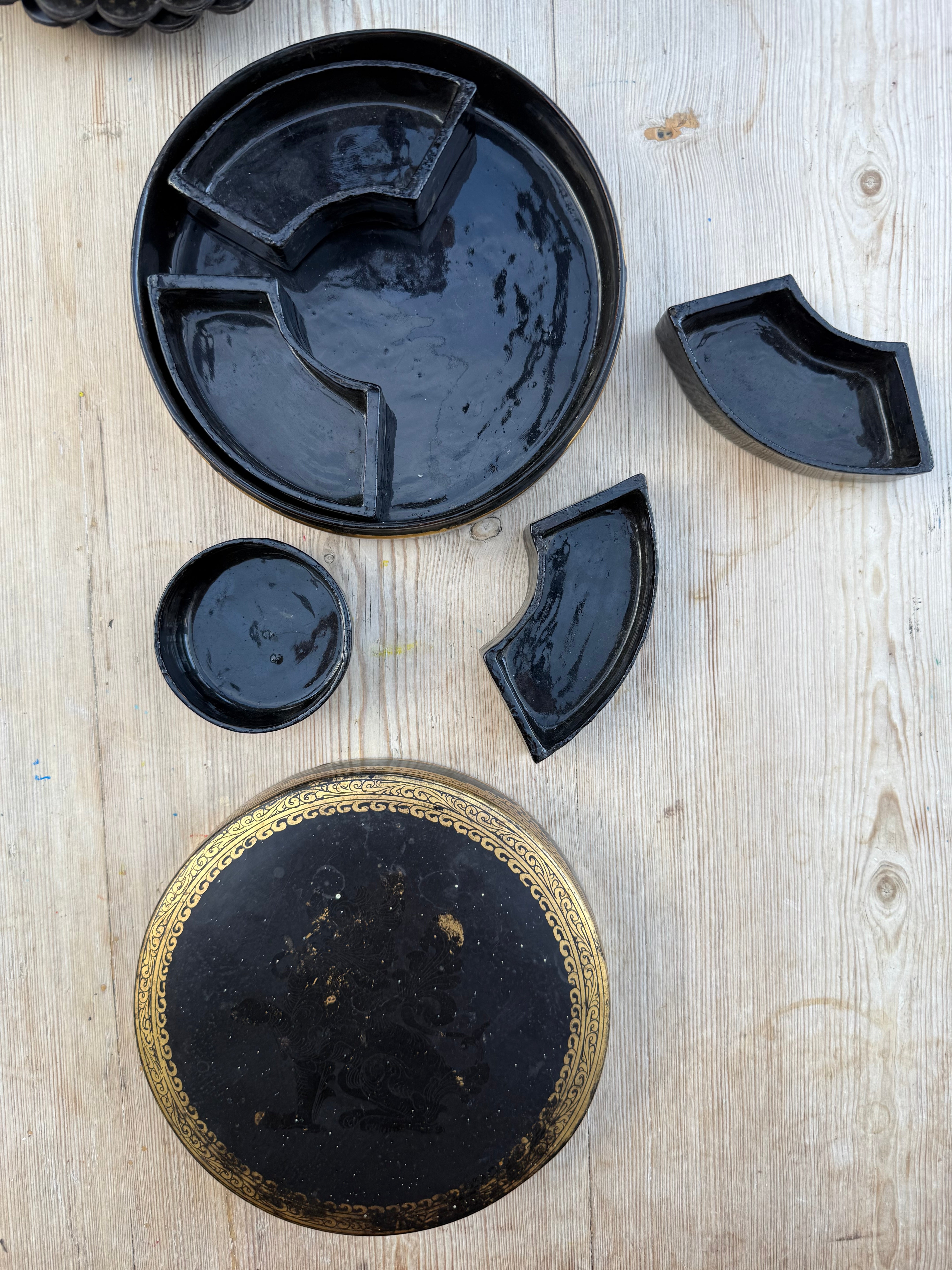 Circa 1880s: Hand Painted Papier Mache Travelling Spice Box