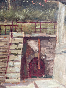 Steps to the Garden: French Oil on Canvas Signed & Dated 1912