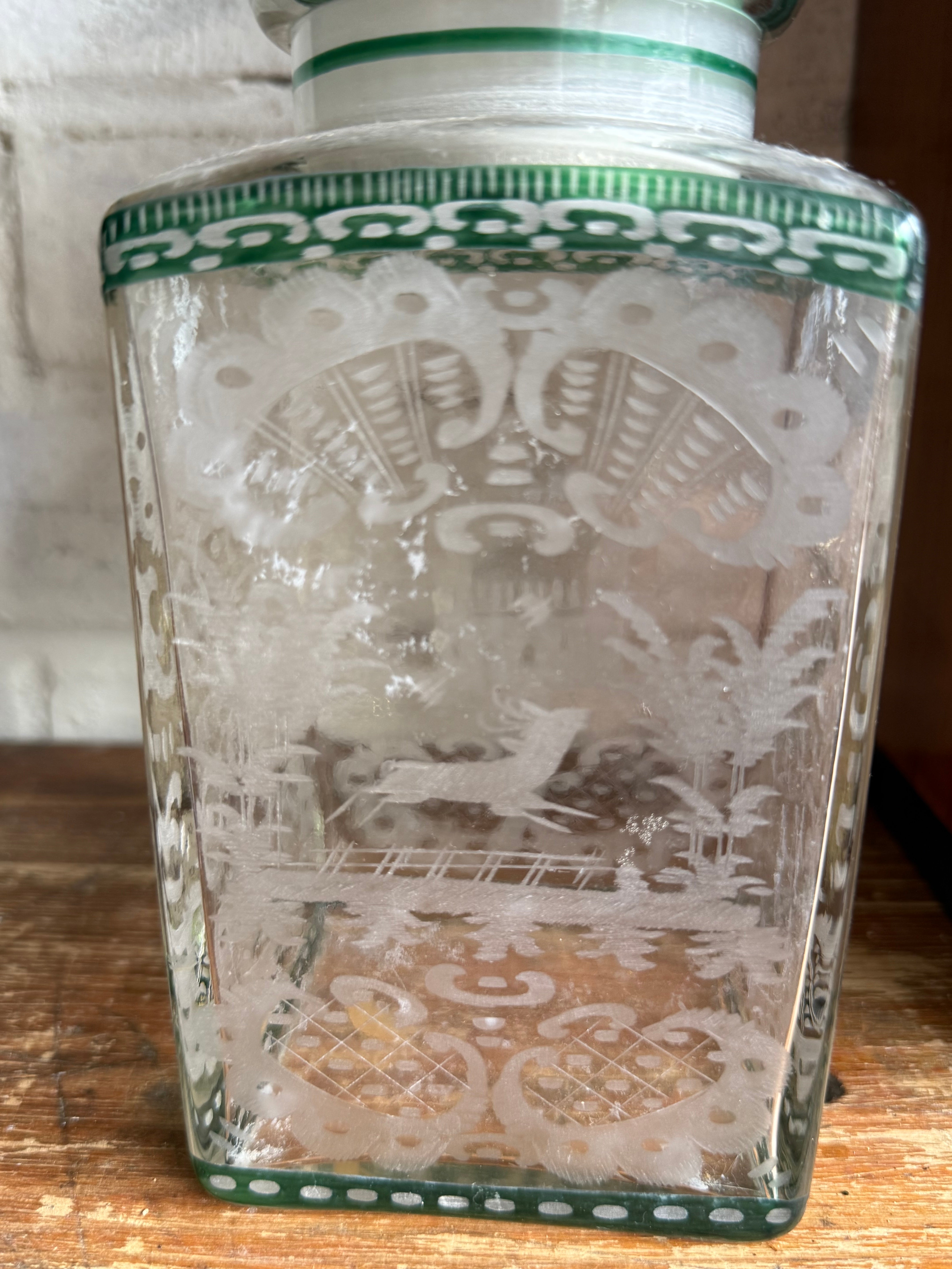 Victorian Etched & Enamelled Glass Bathroom Jar with Lid