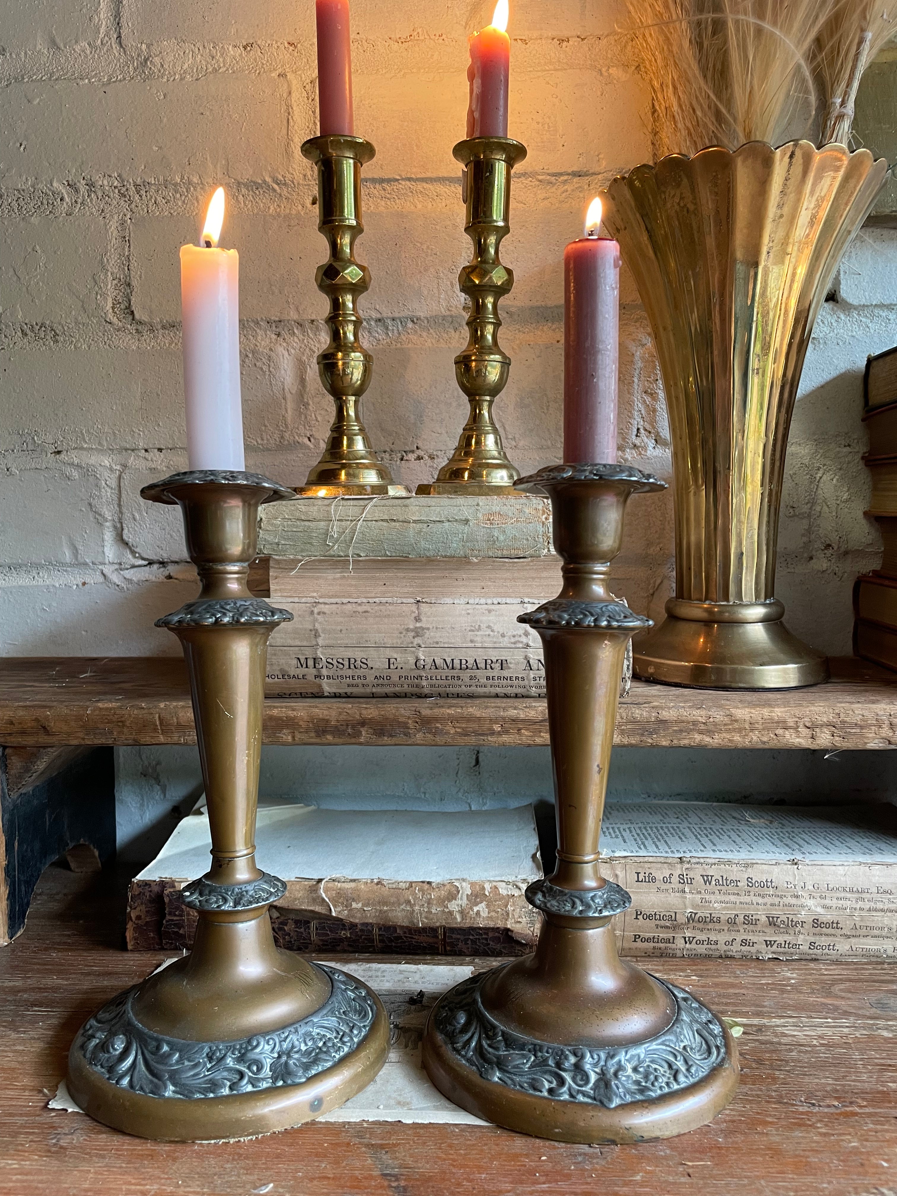 19th Century Copper & Pewter Candlesticks