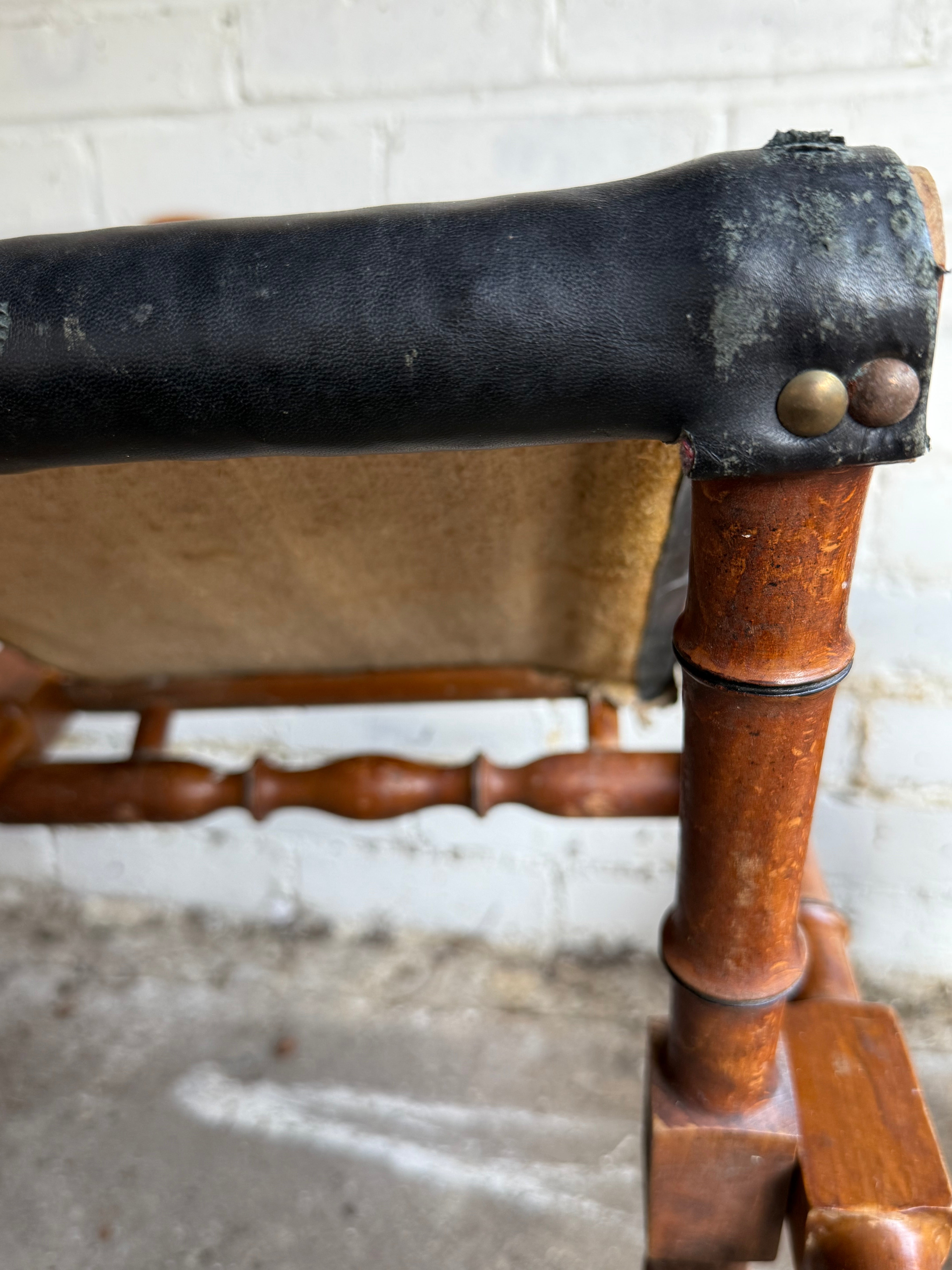 Victorian Faux Bamboo & Leather Folding Campaign Chair