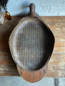 Duck-Shaped Wooden and Rattan Tray