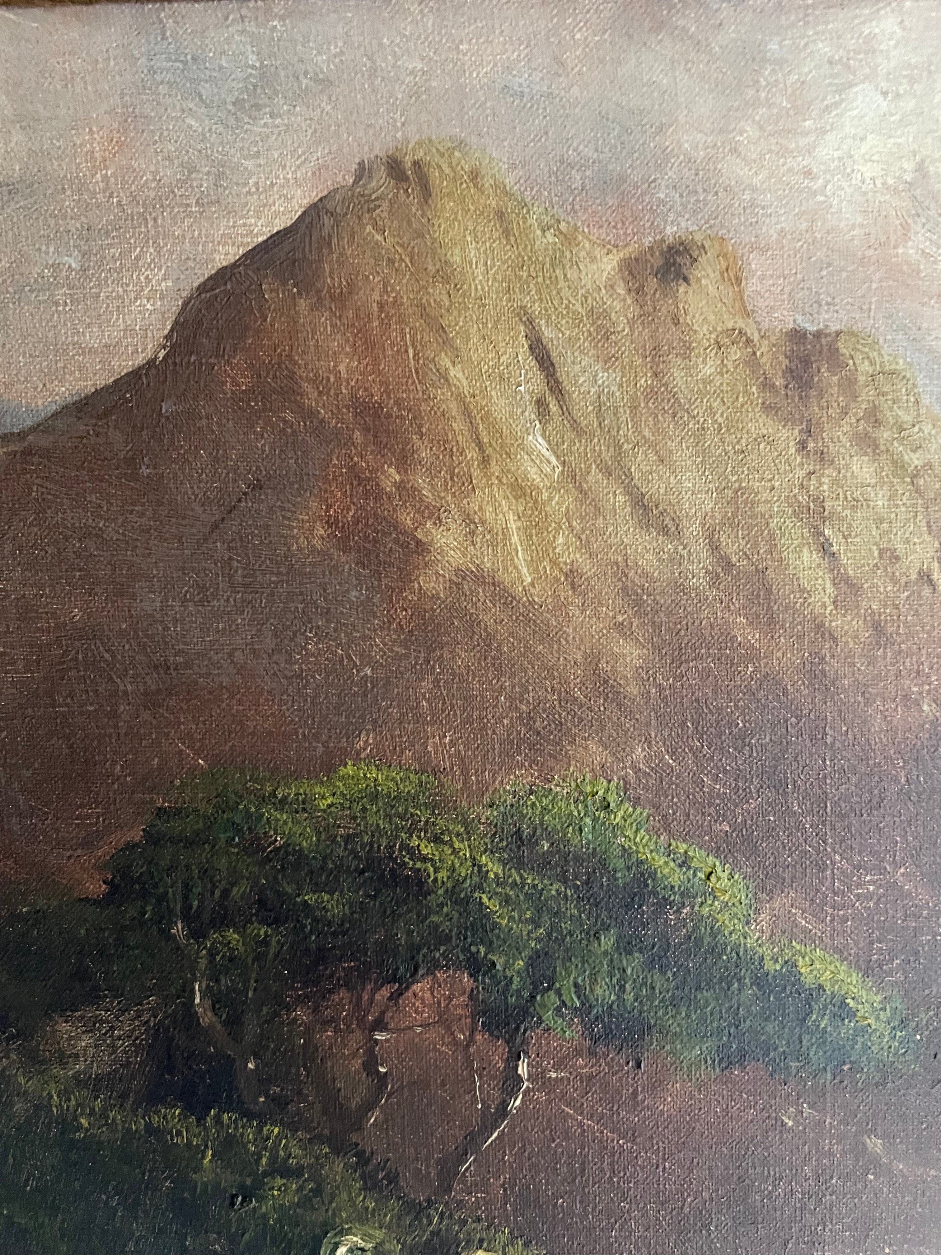Large Signed Turn of the Century Scottish Landscape Oil on Canvas : “Mountains & Sheep”