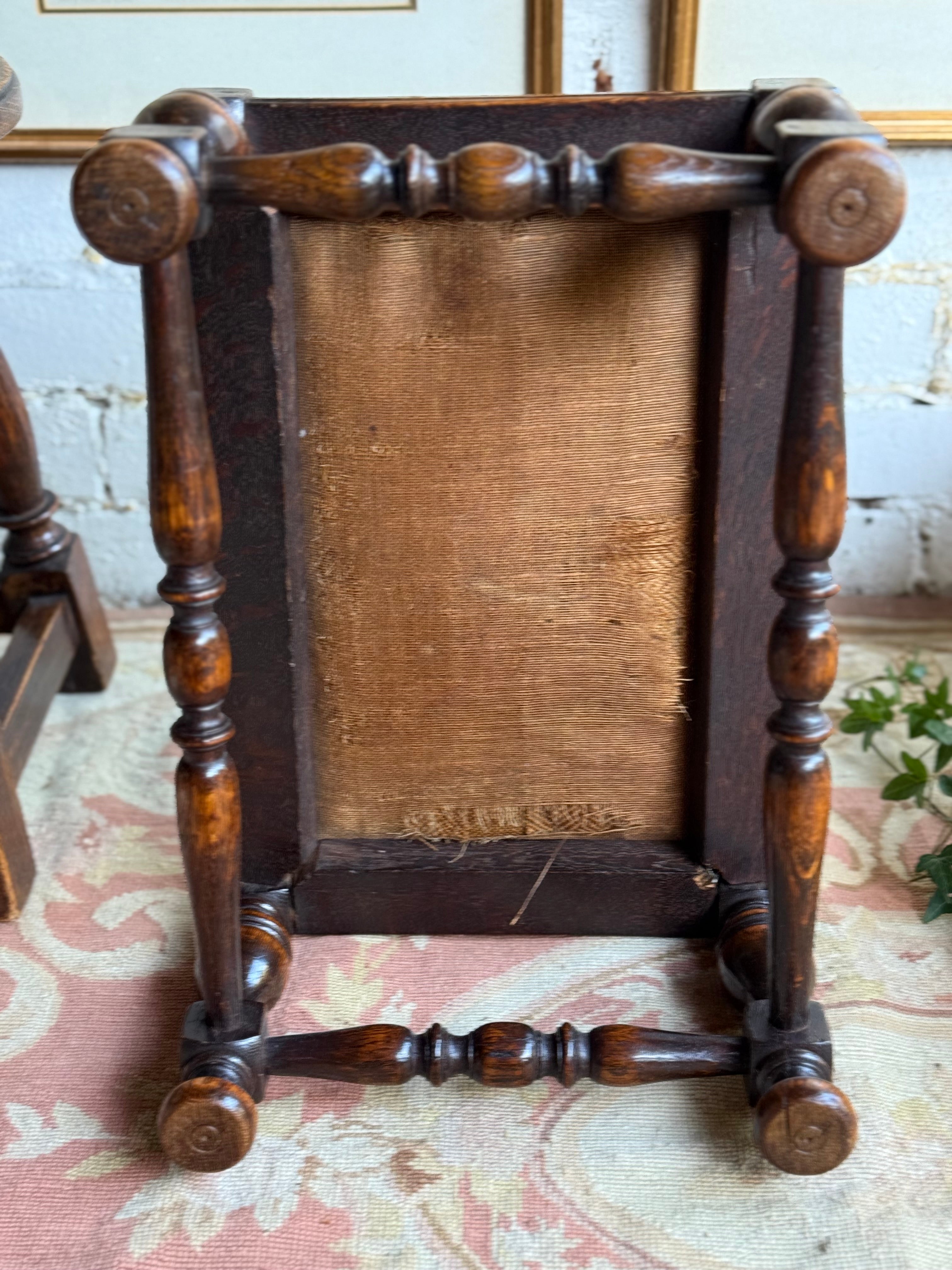 Early 1900s Edwardian Footstool with Studded Leather Seat
