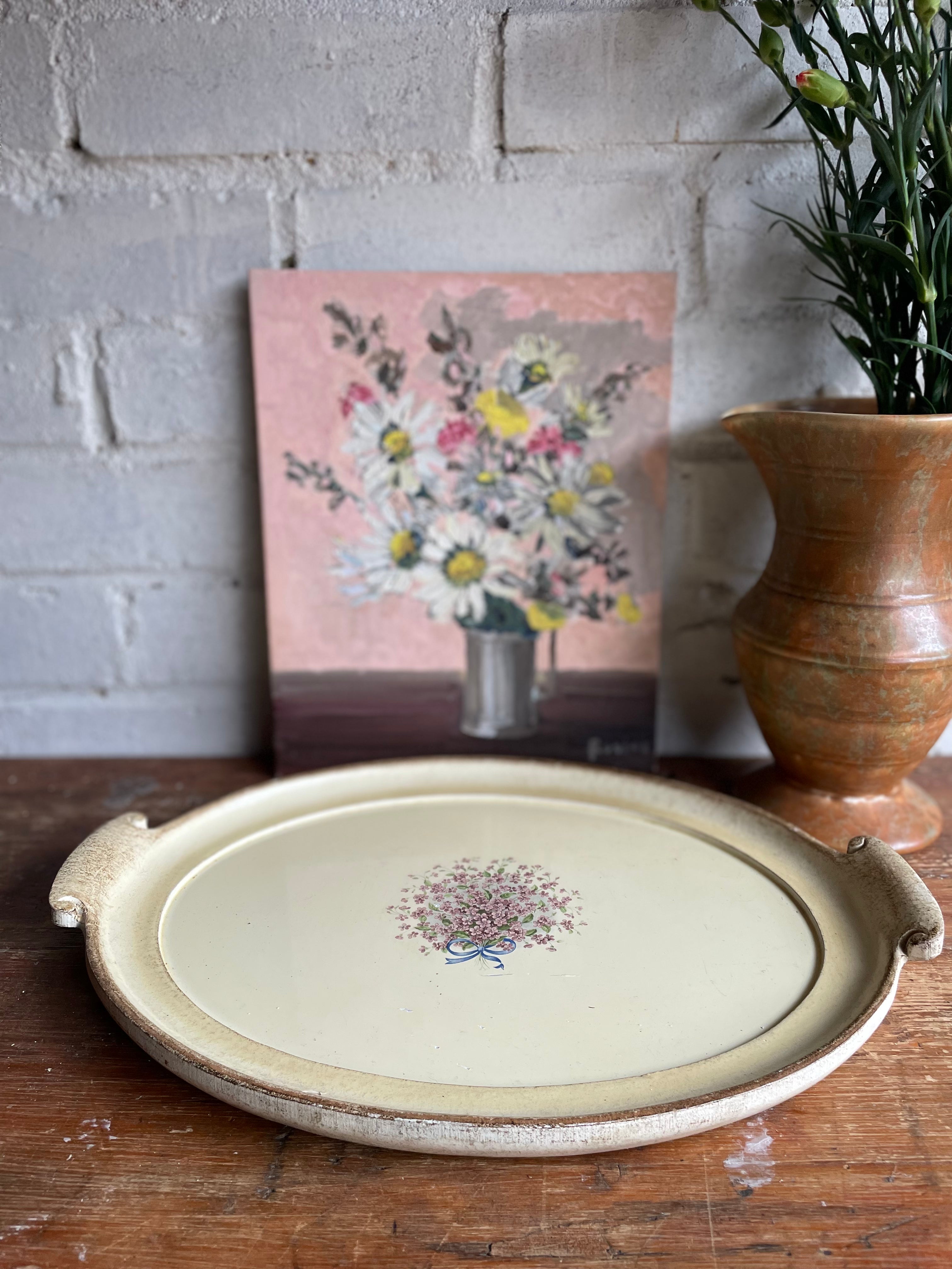 Hand-Painted Floral Wooden Tray