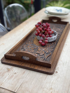 Late 19th Century Arts & Crafts Carved Oak Tray depicting Grapevines