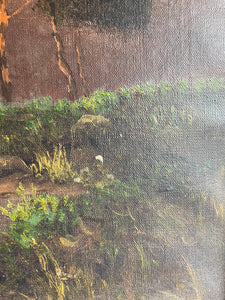 Large Signed 1918 Scottish Landscape Oil on Canvas : “Mountains, Cattle & Lake”