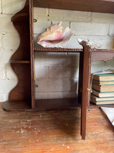 Arts & Crafts Wall Hanging Shelves with Carved Door Circa 1910
