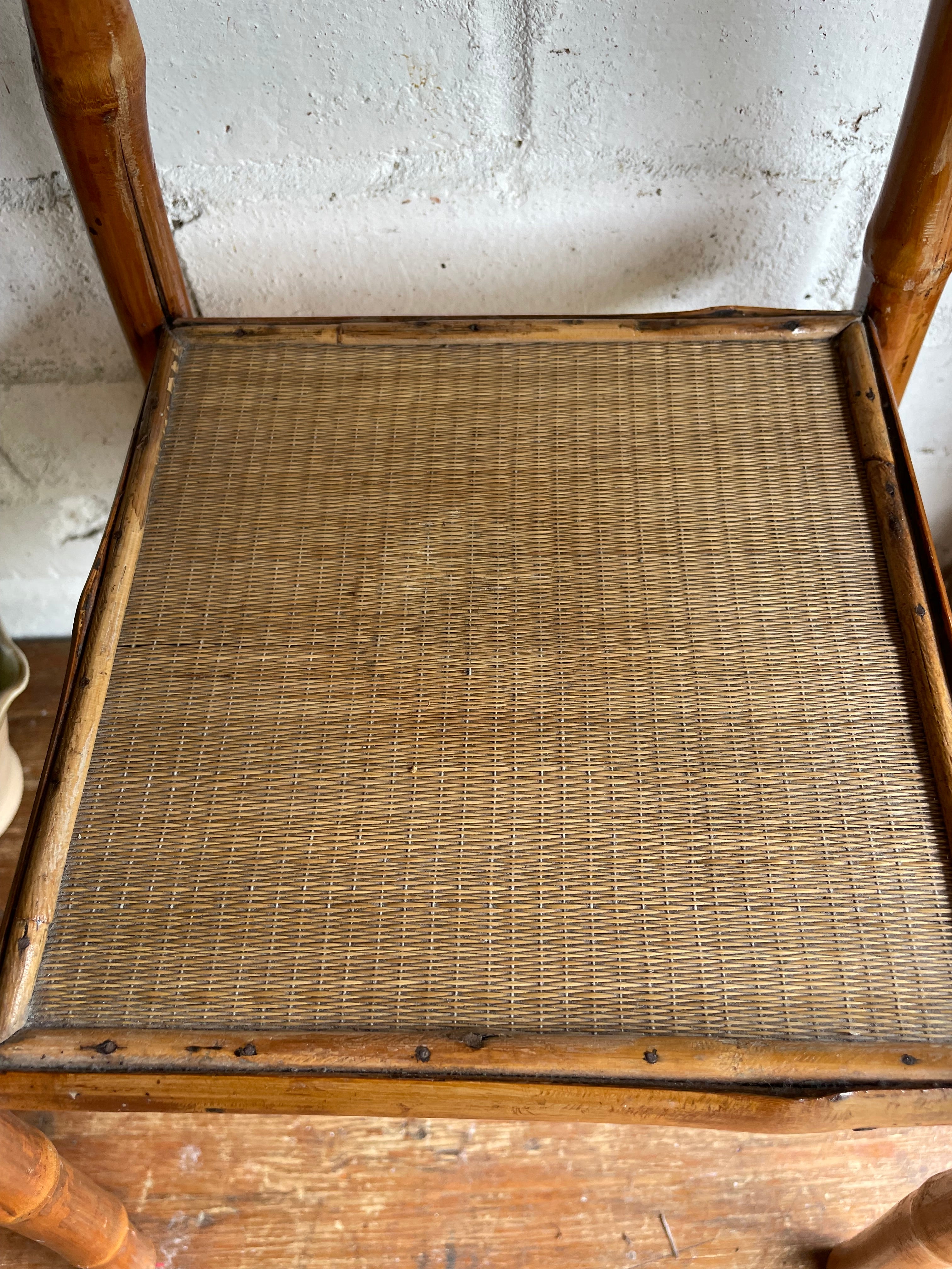 Mid 20th-Century Woven Cane & Bamboo Table