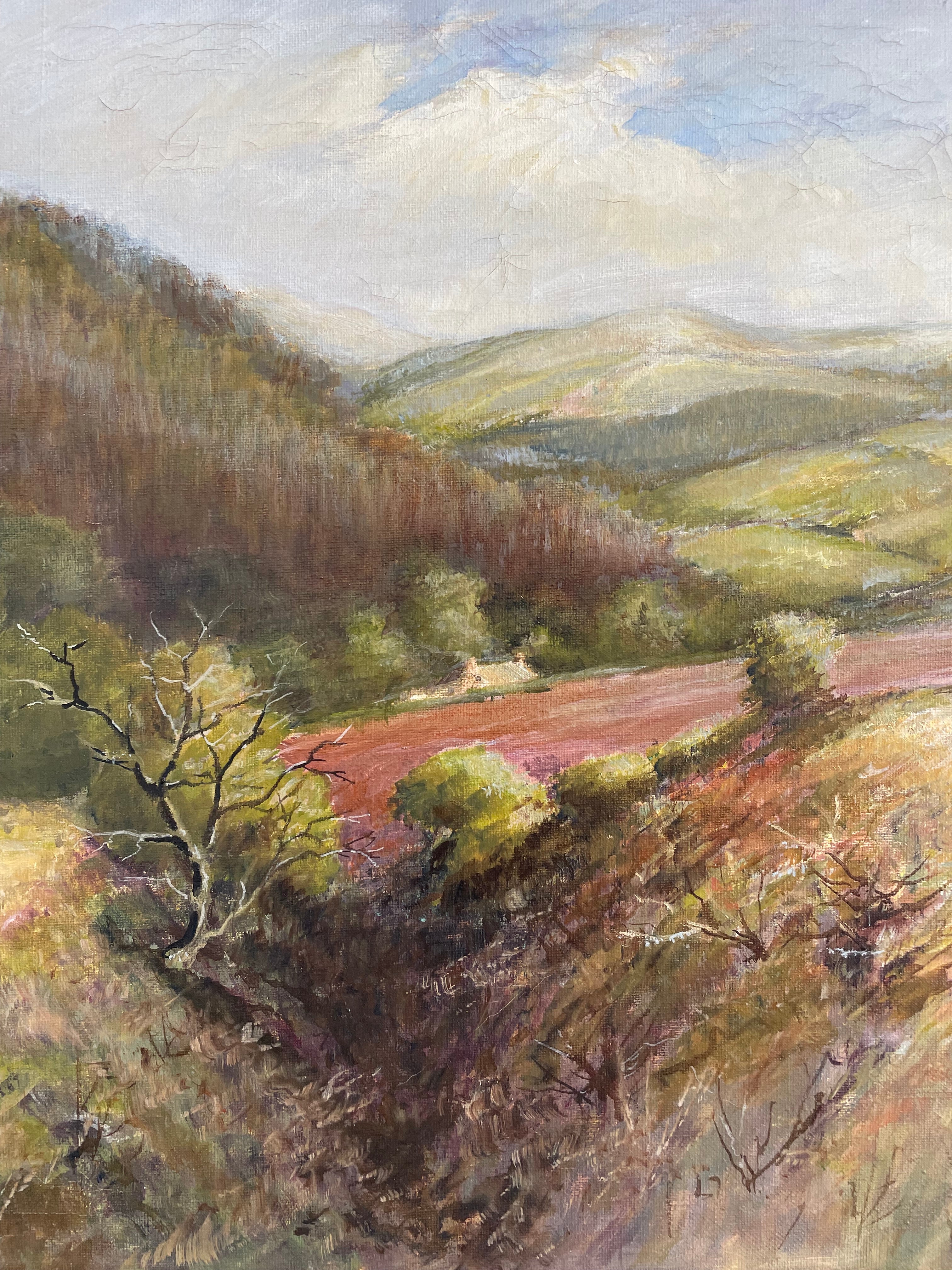 Pink Landscape: Large Early 20th Century Oil on Canvas