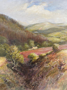 Pink Landscape: Large Early 20th Century Oil on Canvas