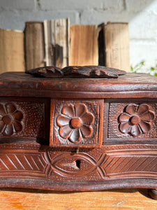 Early 20th Century Carved Wooden Jewellery Box