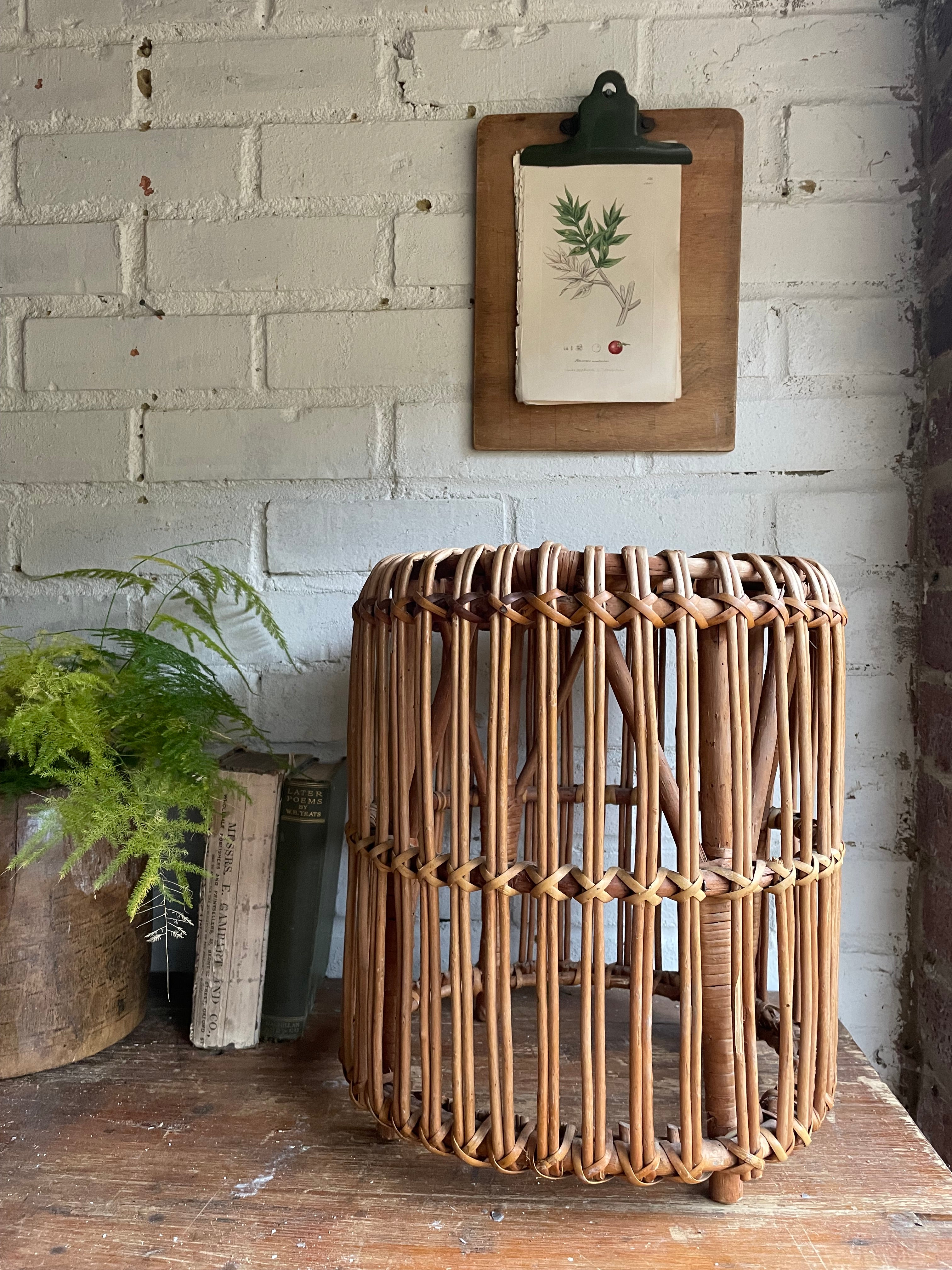 Small Midcentury Rattan Side-Table/Stool in Franco Albini style