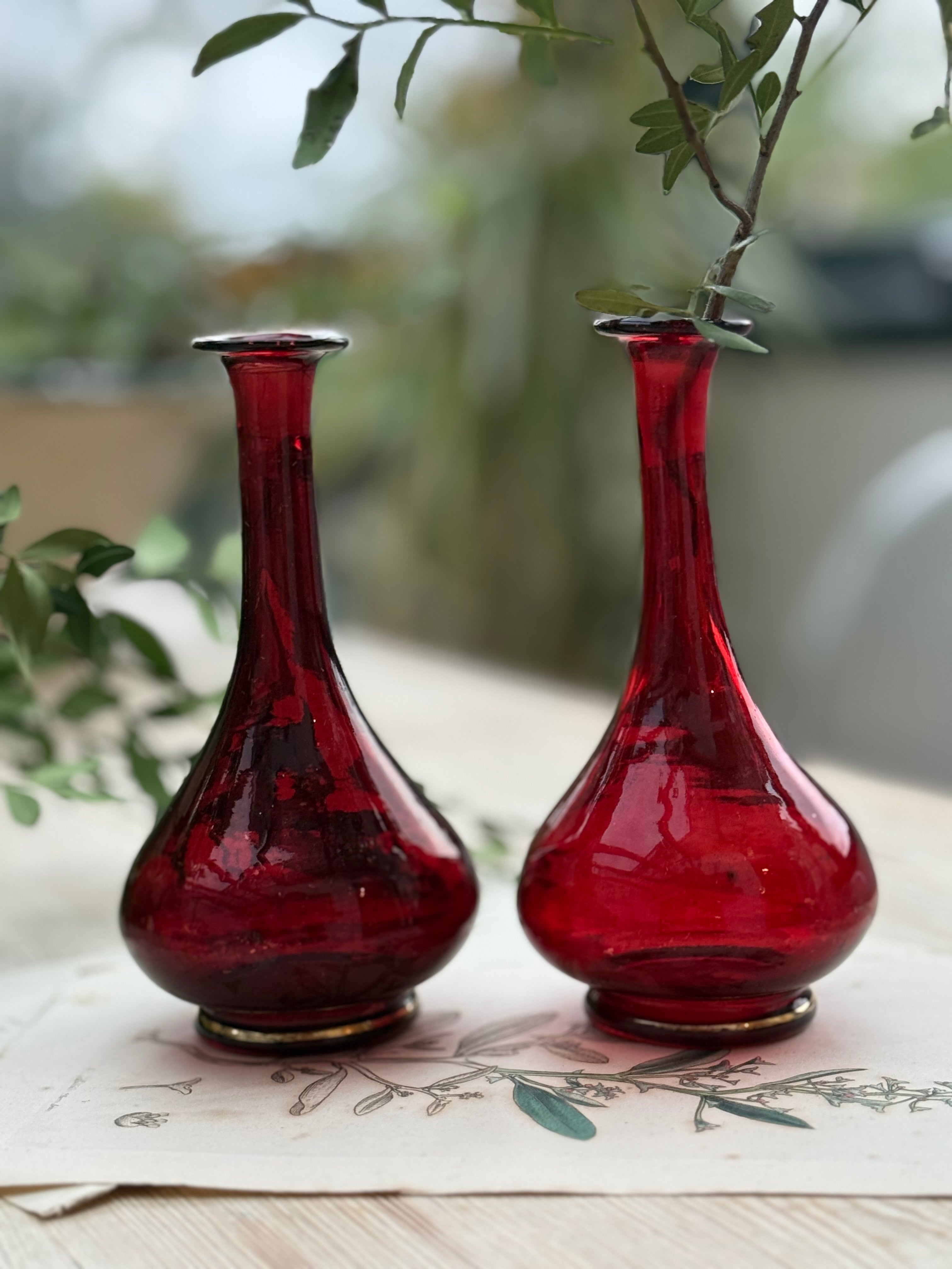 Circa 1880: Pair of Ruby Glass Bud Vases