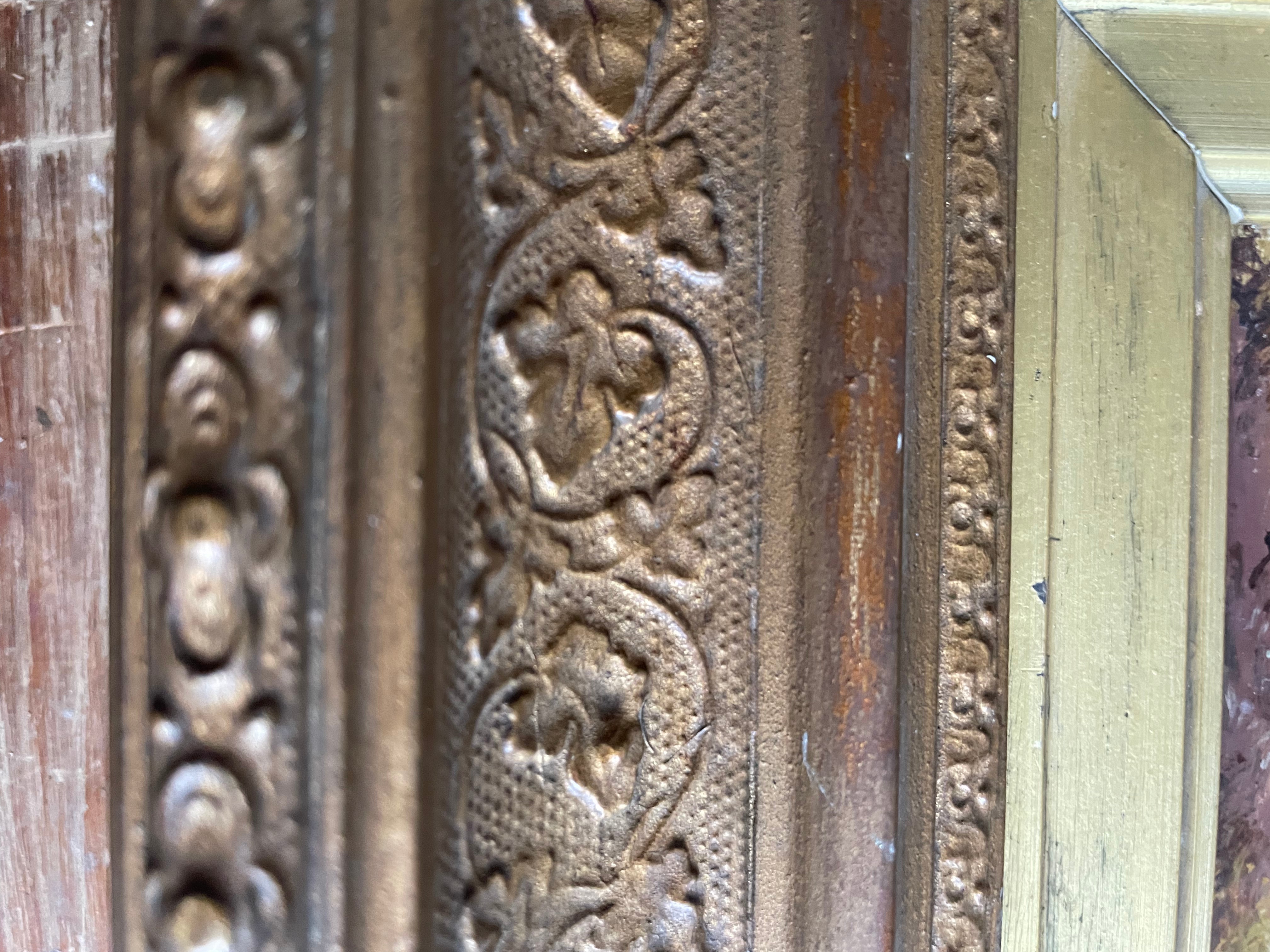 Rural Landscape with Geese: 19th Century Signed Oil on Wood with Gilt Frame