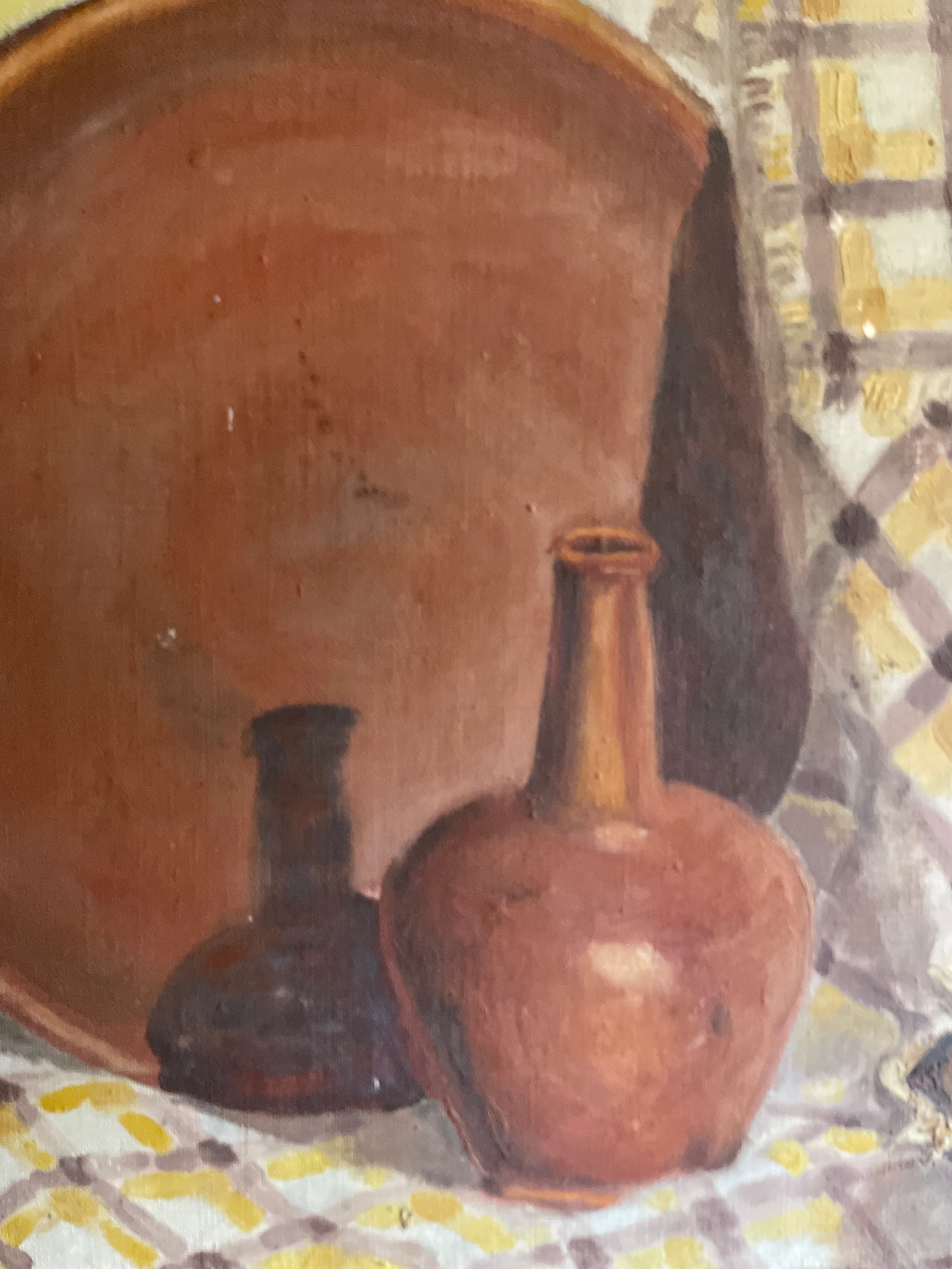 Large Still-Life with Gingham Tablecloth signed and dated 1927