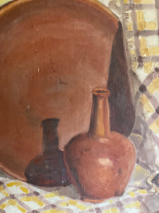 Large Still-Life with Gingham Tablecloth signed and dated 1927