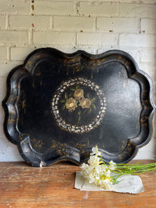 Oversized 19th Century Papier Mache Tray with Mother of Pearl
