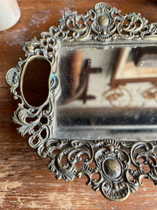 Antique Filigree Brass Mirror Tray