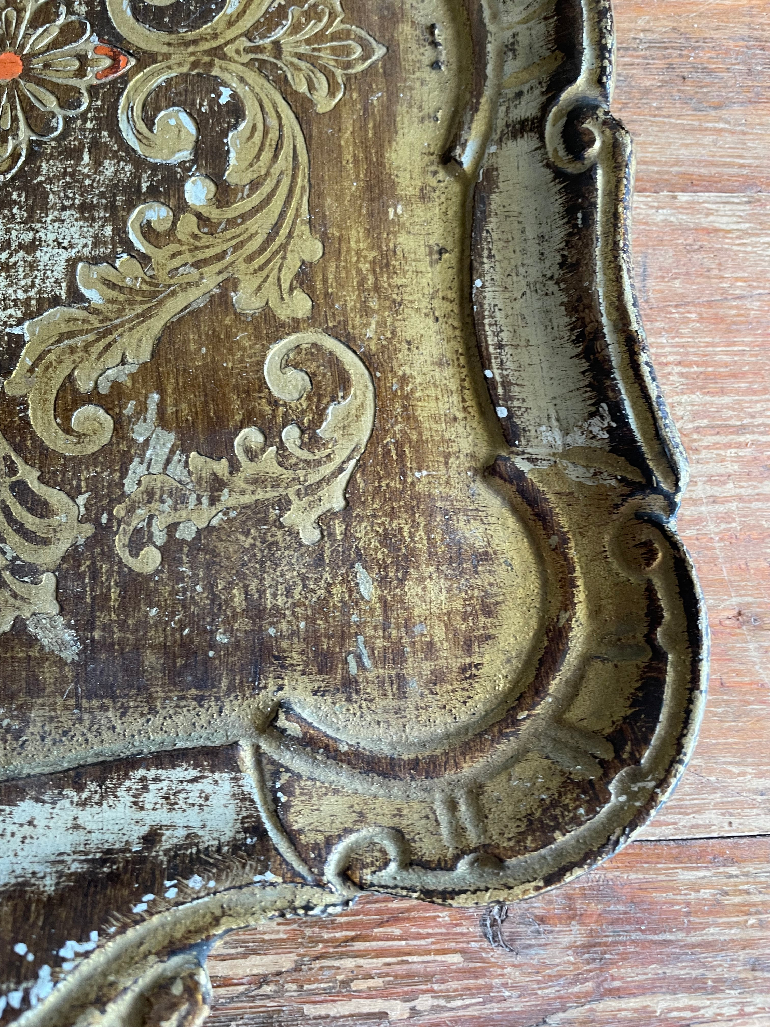 Rectangle Gold Florentine Tray with orange hues