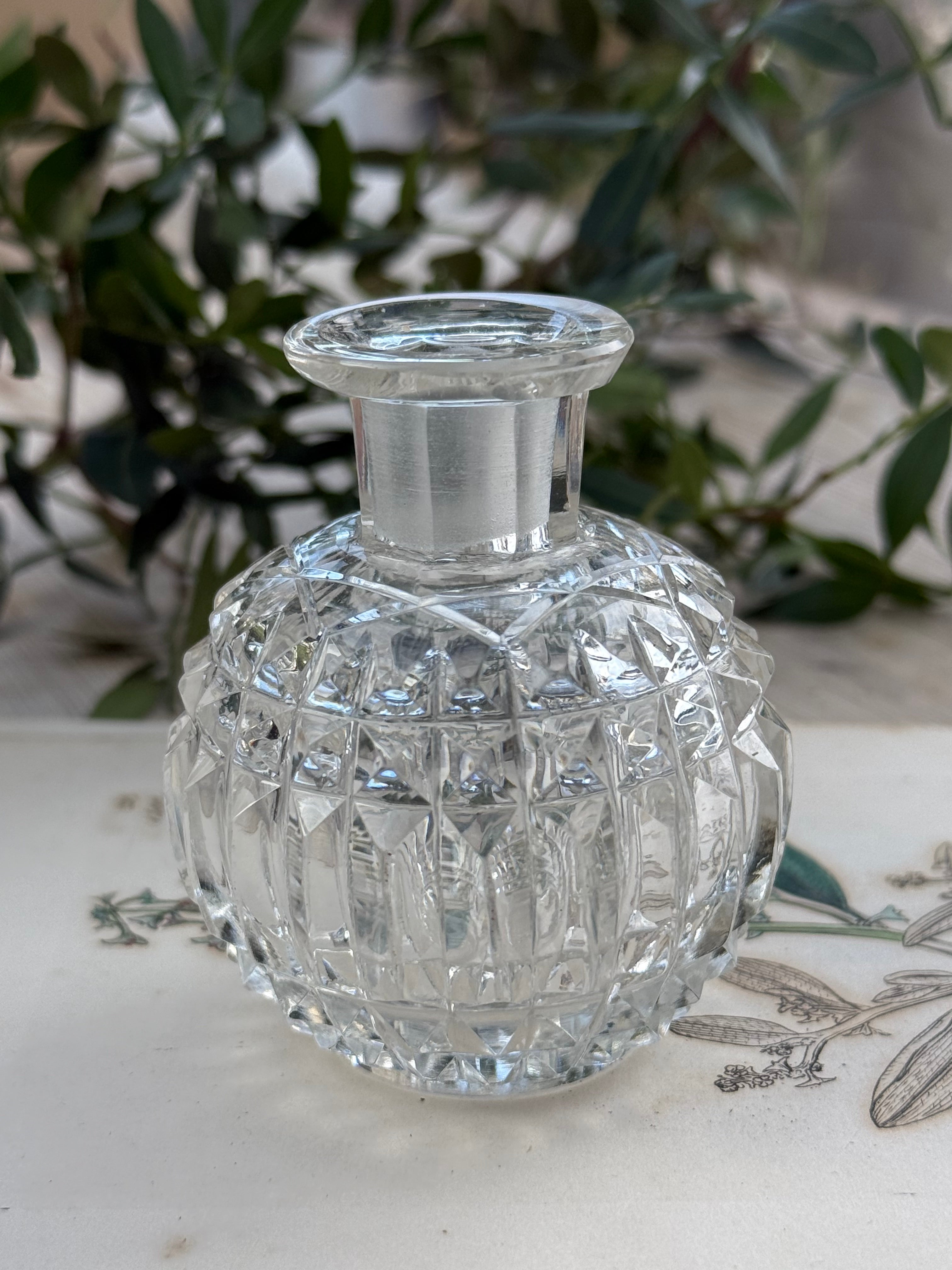 Circa 1870s: Small Victorian Cut-Glass Perfume Bottle