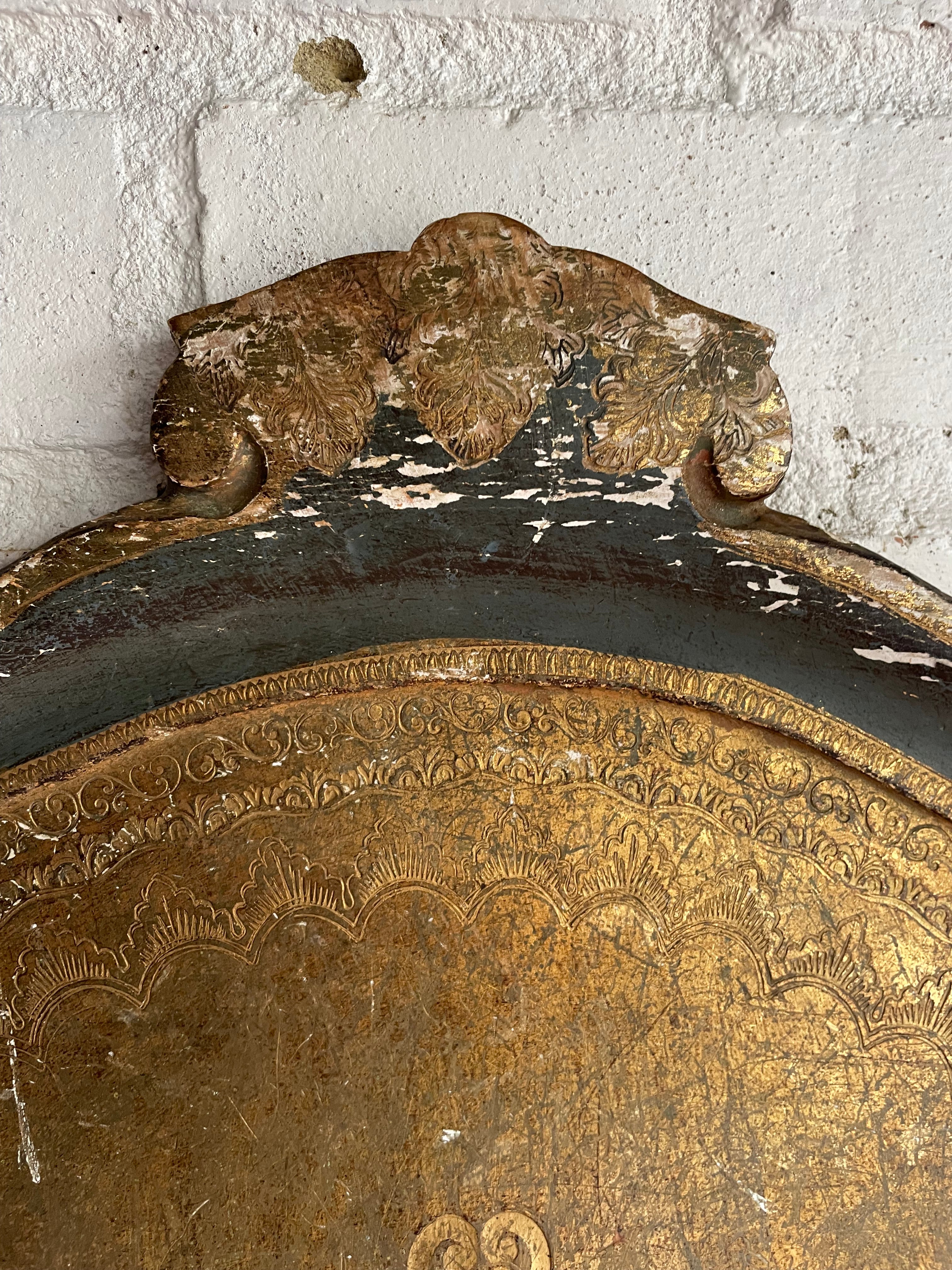 Large Florentine Tray in Gold, Blue and Coral