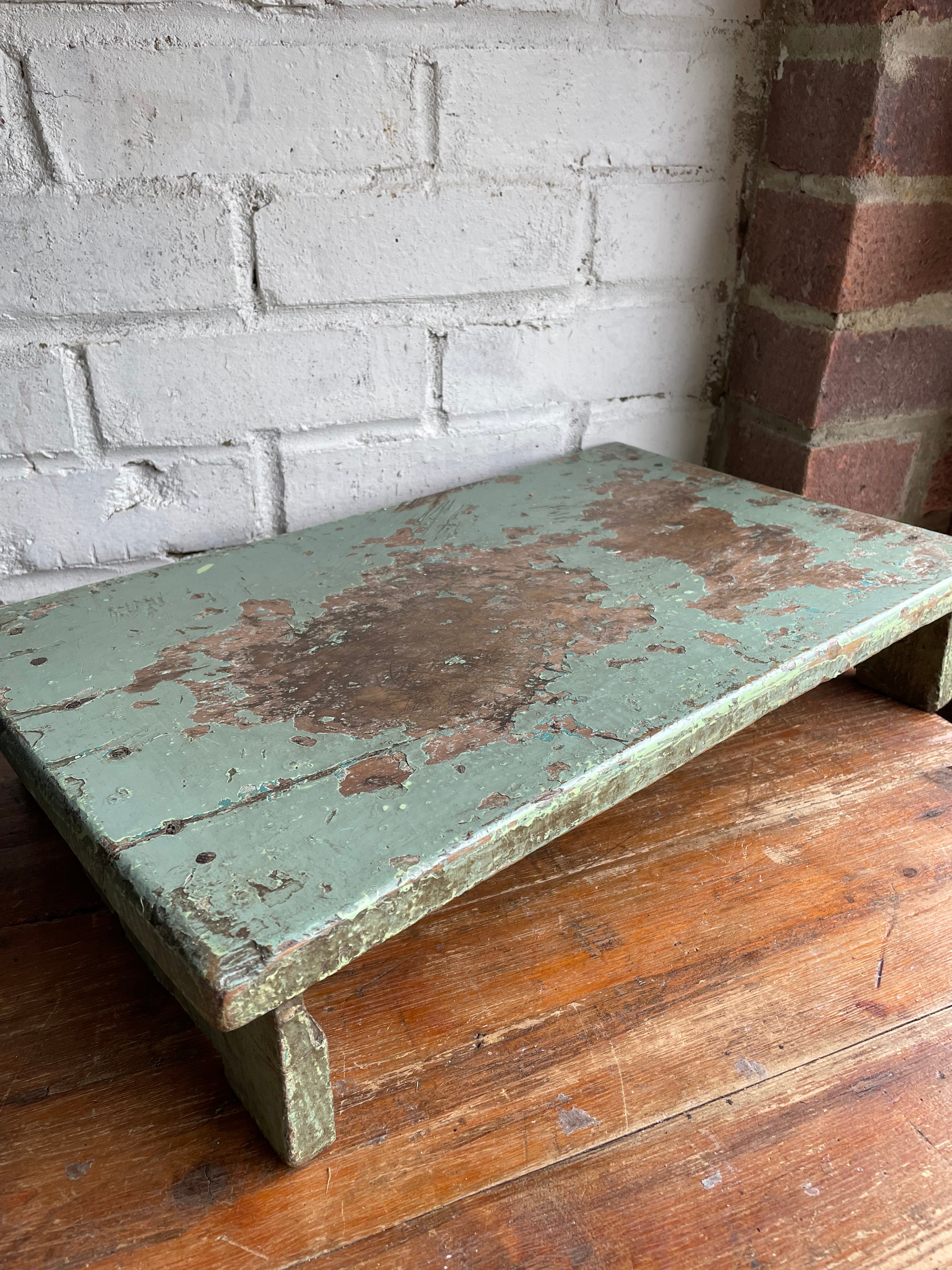 Rustic Painted Wooden Low Stool or Display Stand
