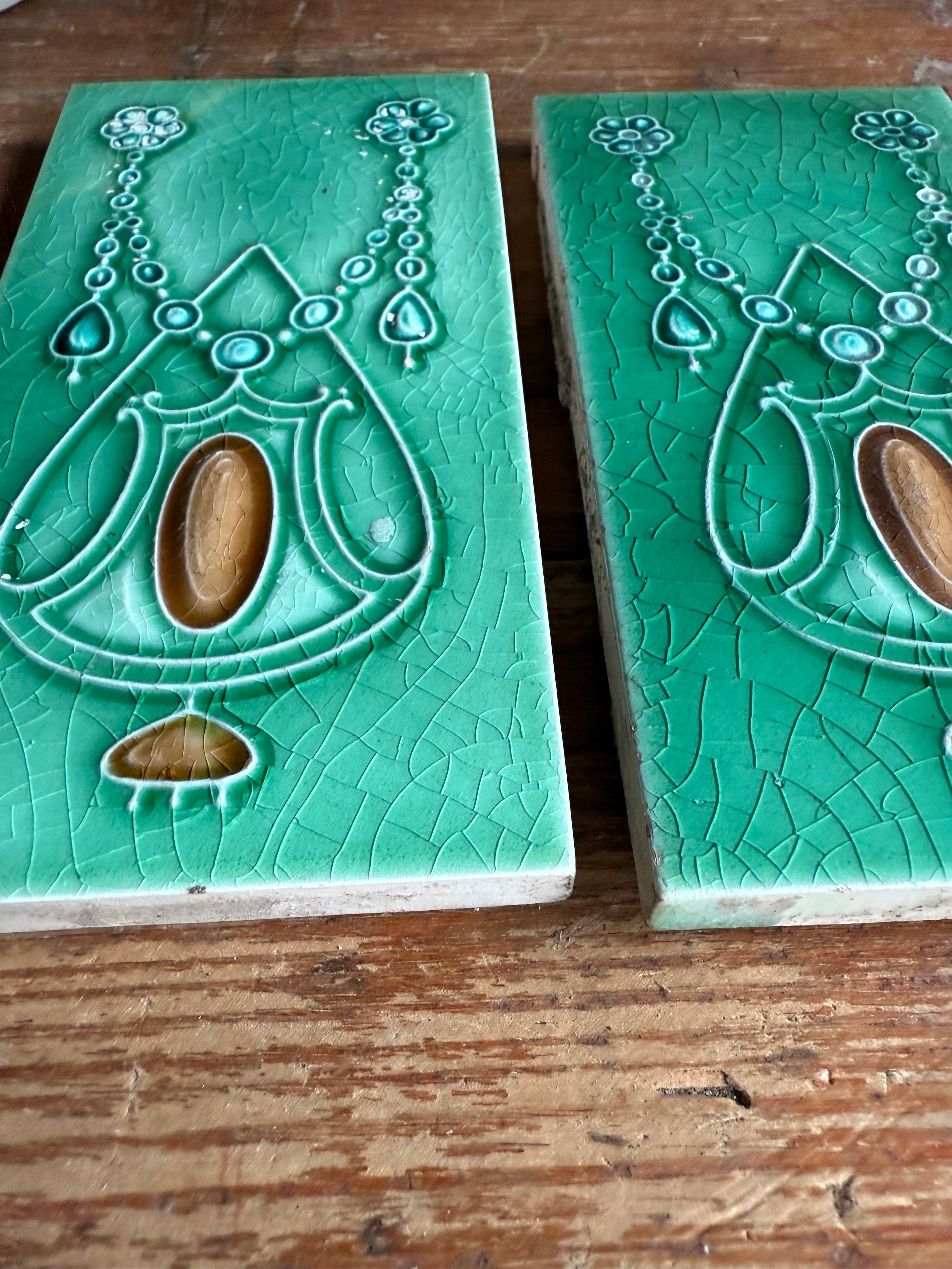Pair of Art Nouveau Fireplace Tiles