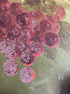 Green Toleware Plate with Handpainted Red and Cream Rose & Grapes