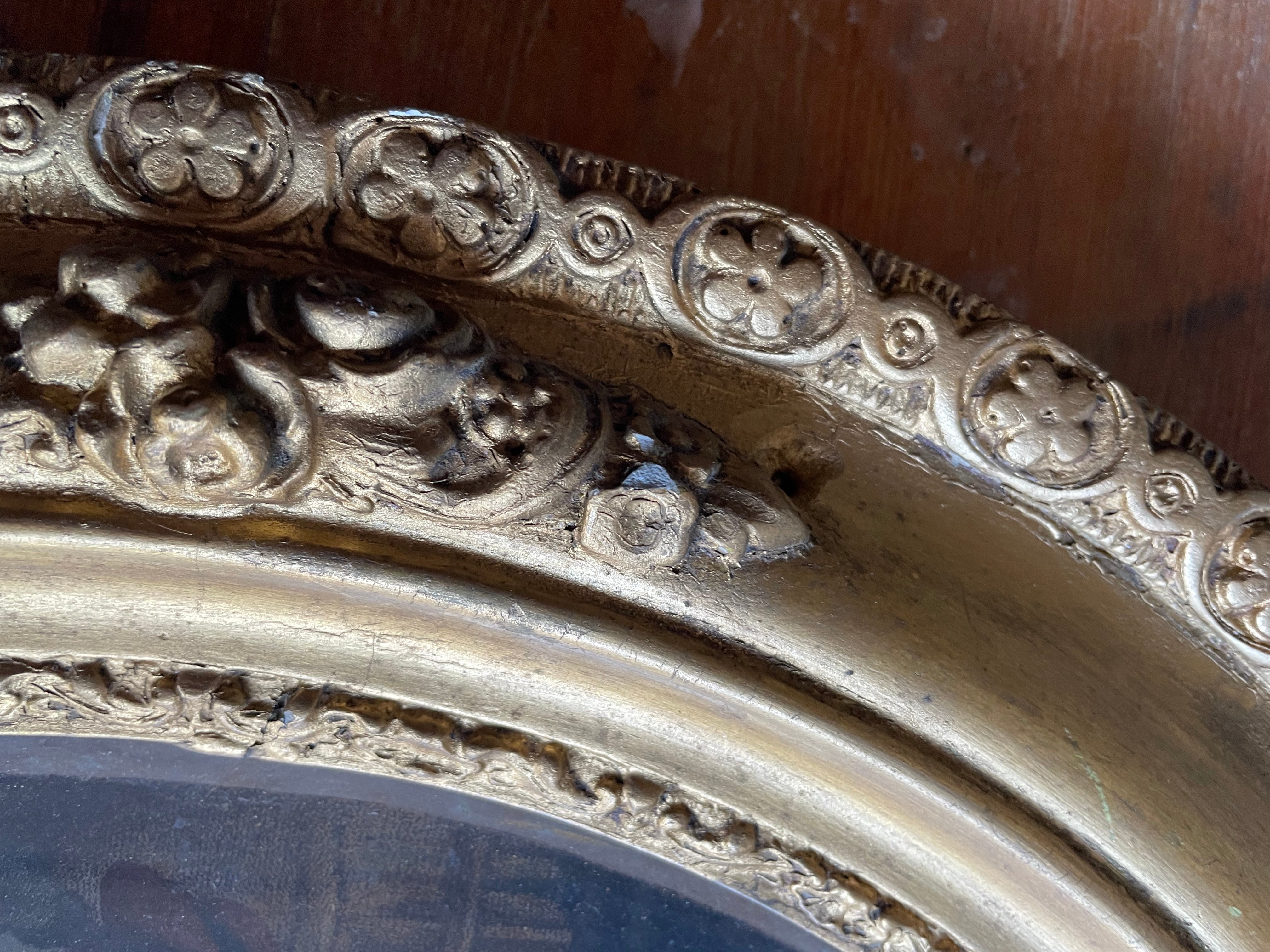 19th Century Framed Lithographic Print with Gilt Frame and Rope Tie:  Pastoral Scene