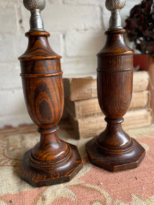 Early 1900s Oak & Silver Plate Wooden Candlesticks. Were £50 now £32.50 at checkout