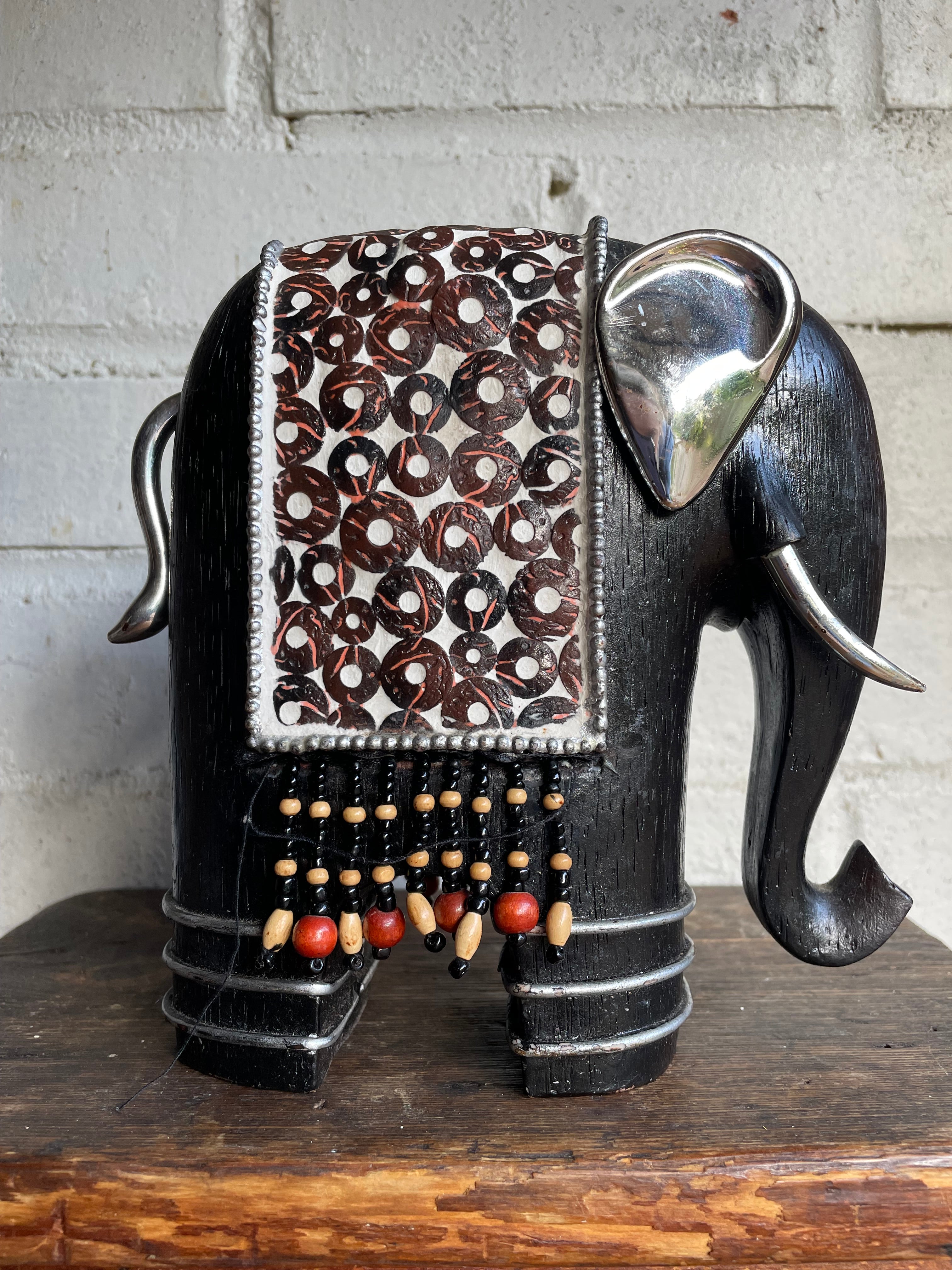 Carved Beaded Elephant Sculpture