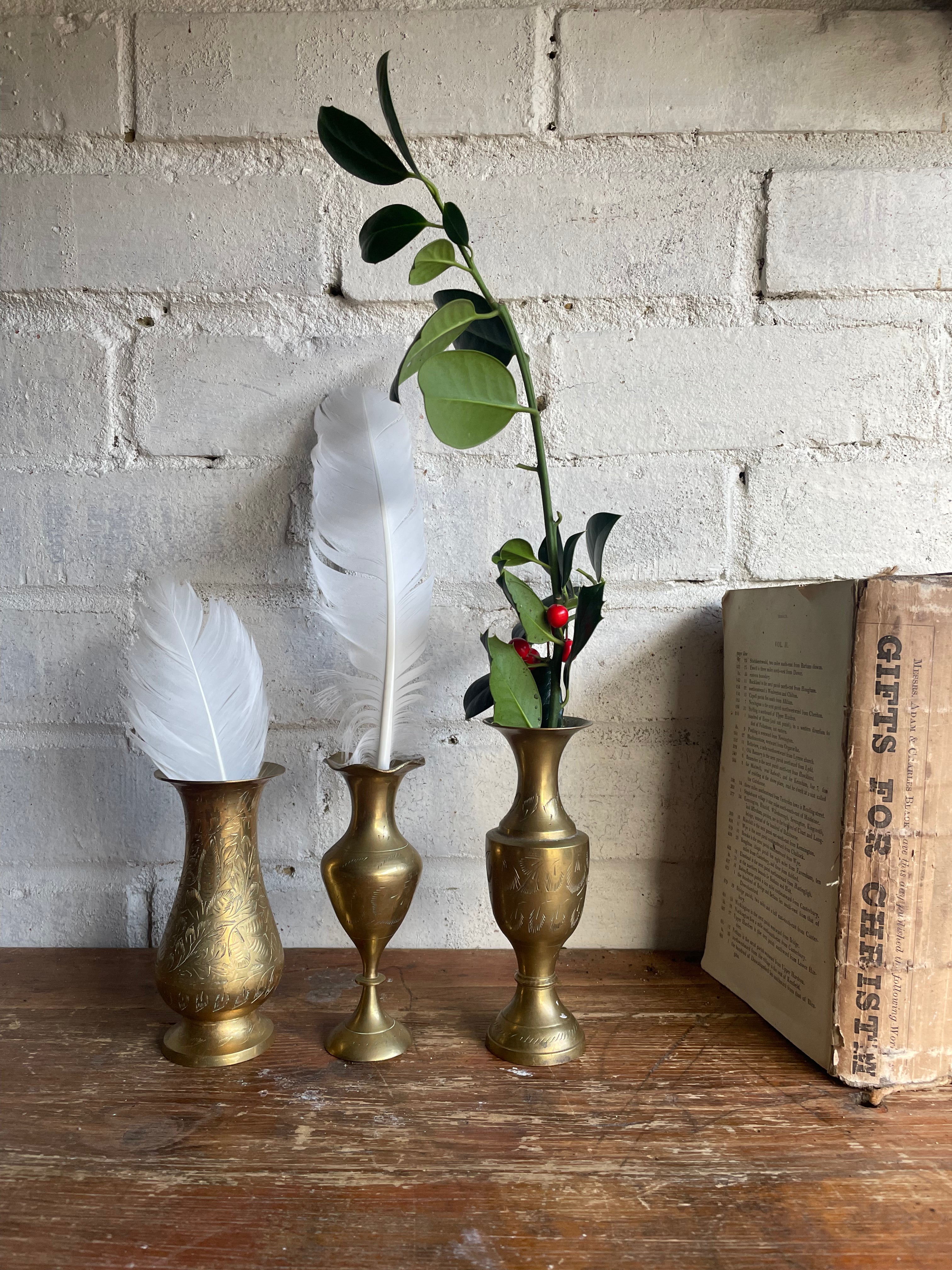 Trio of Tiny 19th Century Brass Vases