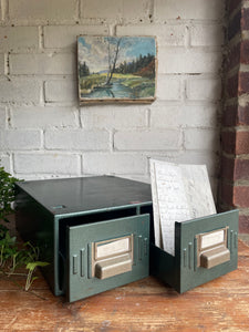 Vintage Green Metal Double Filing Drawers