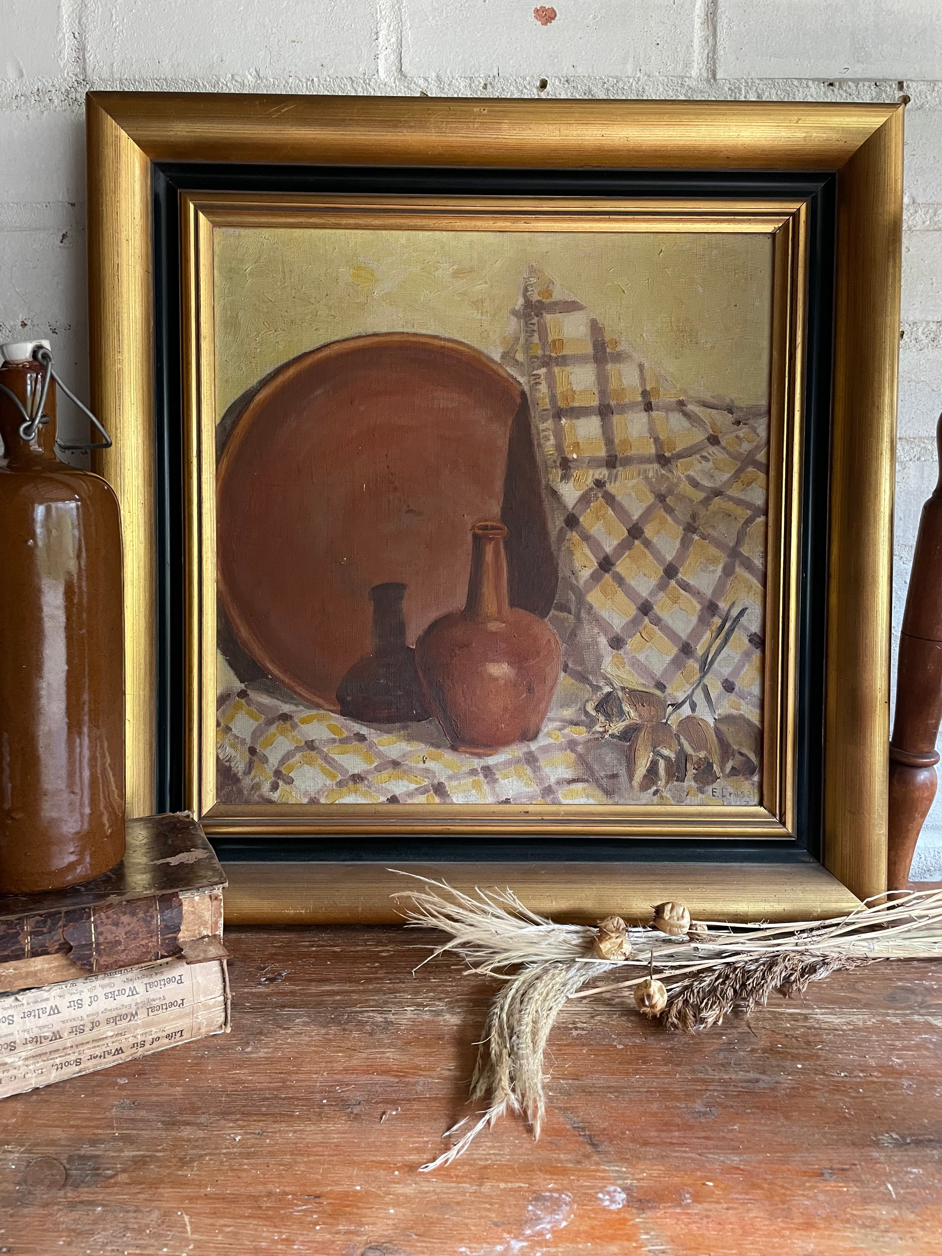 Large Still-Life with Gingham Tablecloth signed and dated 1927