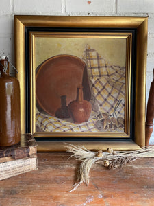 Large Still-Life with Gingham Tablecloth signed and dated 1927
