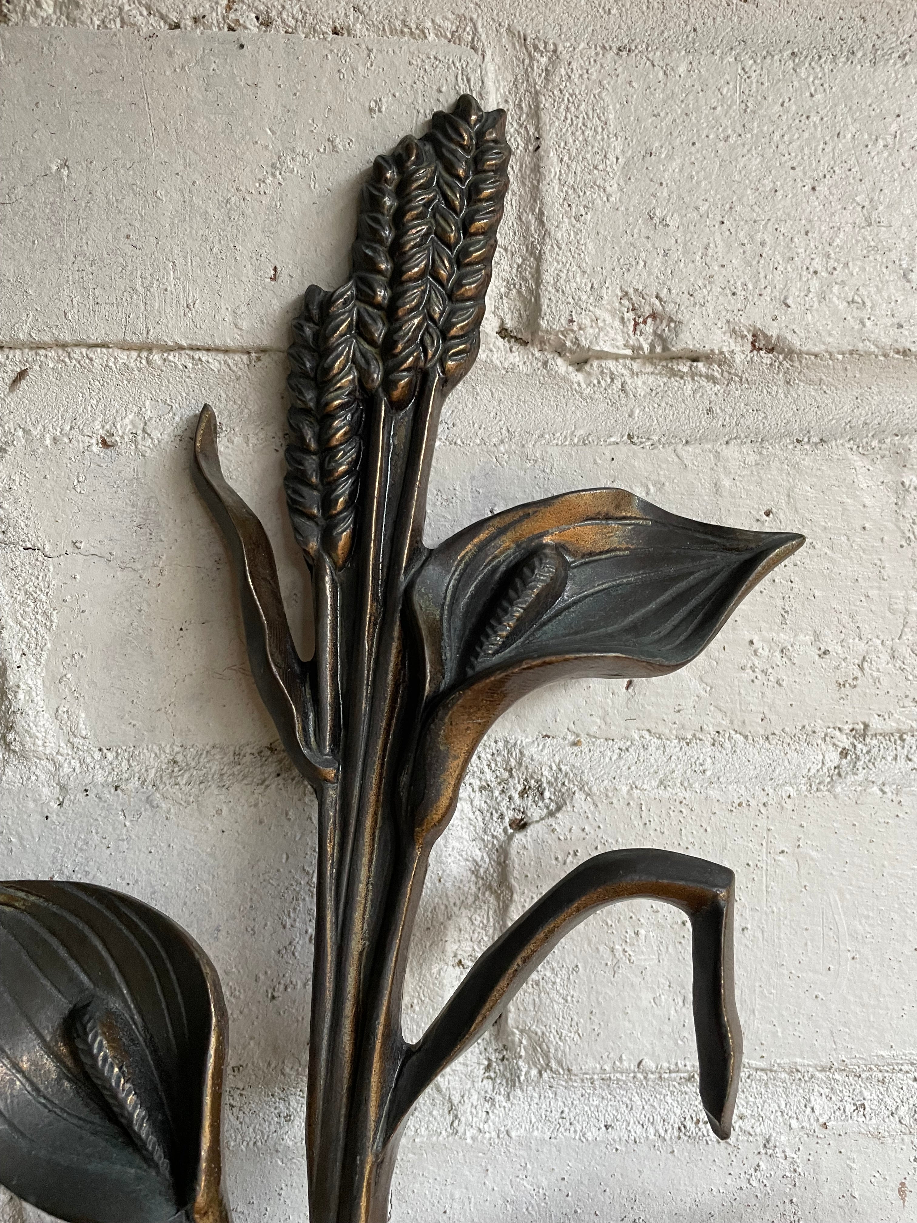 French Vintage Bronze “Lily Bouquet” Wall Hanging