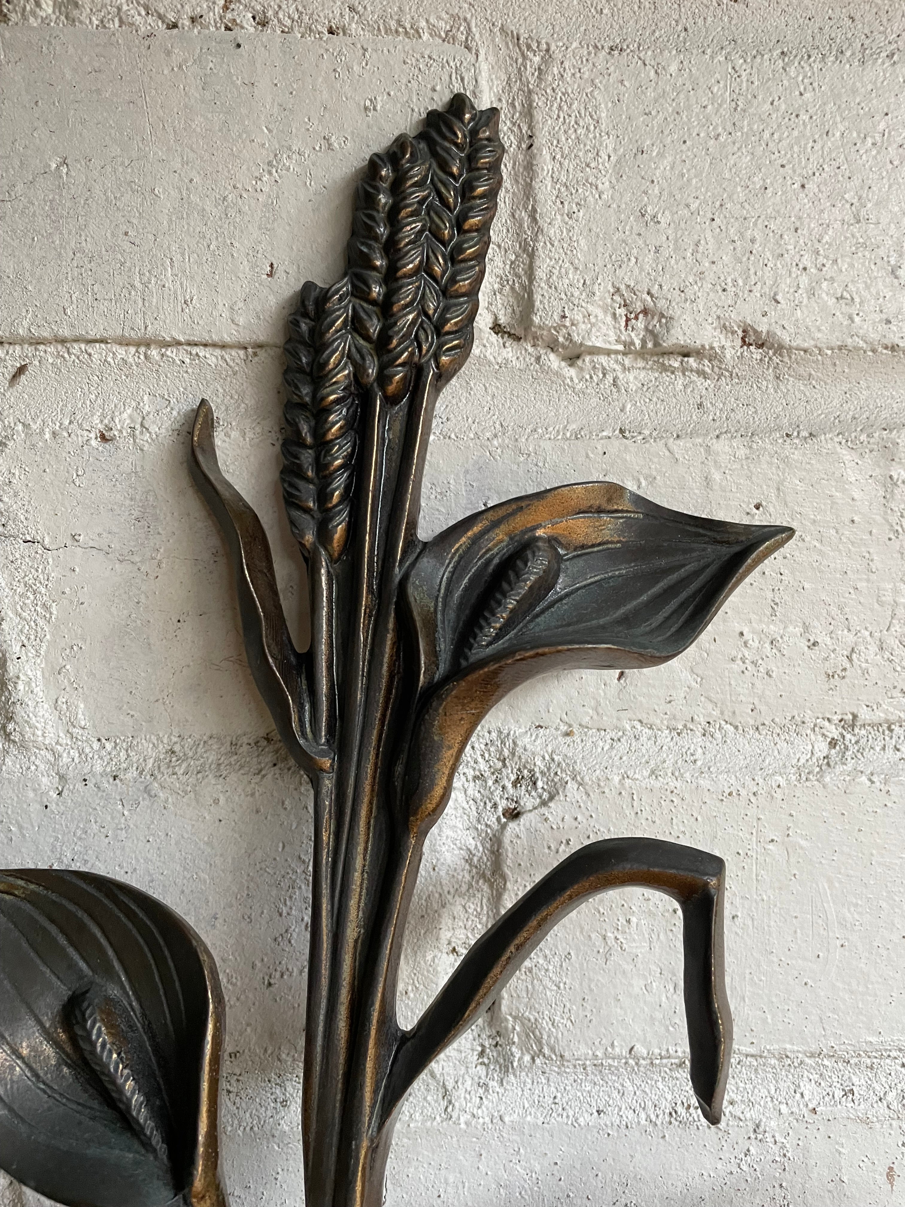 French Vintage Bronze “Lily Bouquet” Wall Hanging