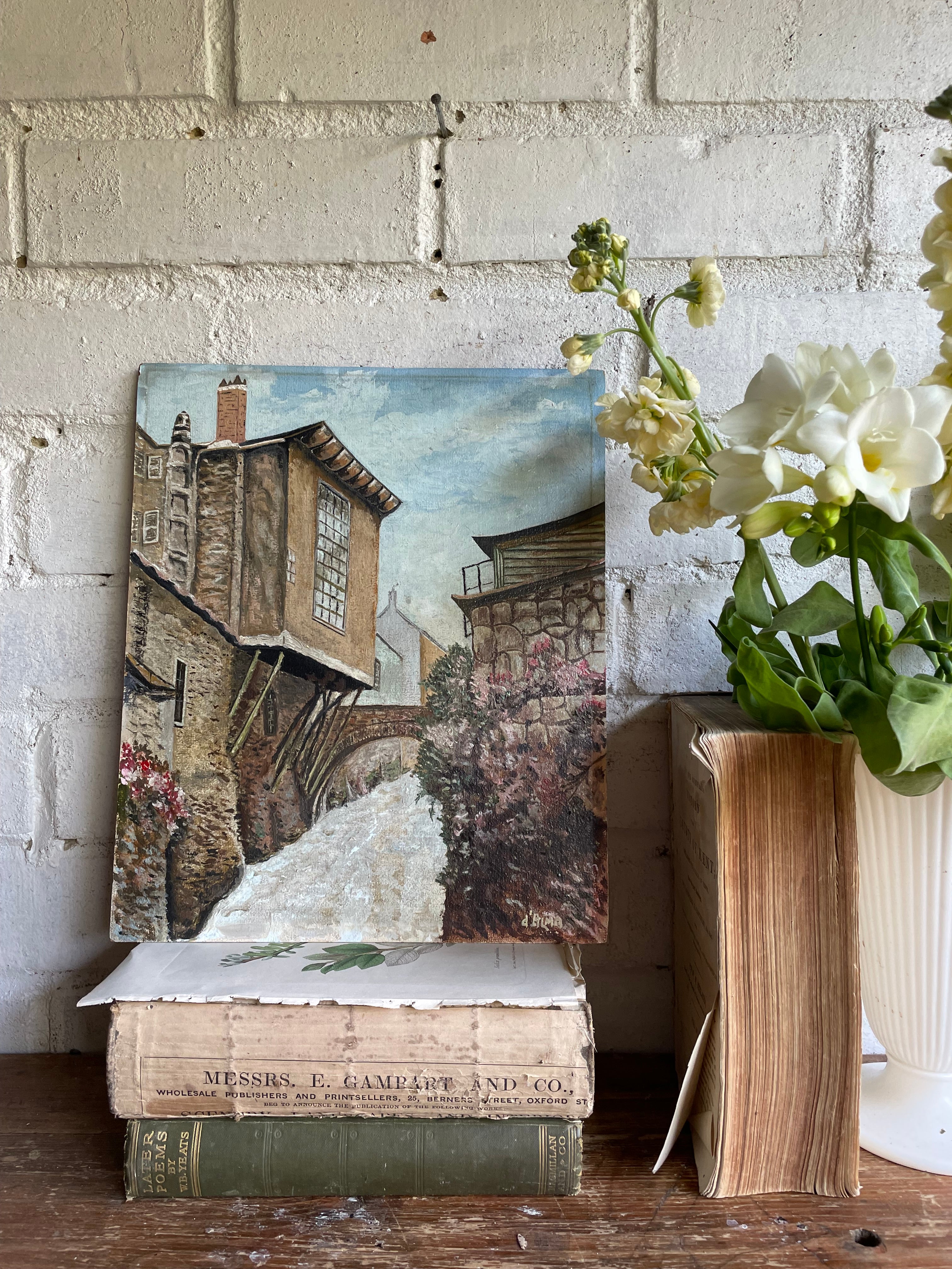 House on Stilts: Vintage Oil on Board