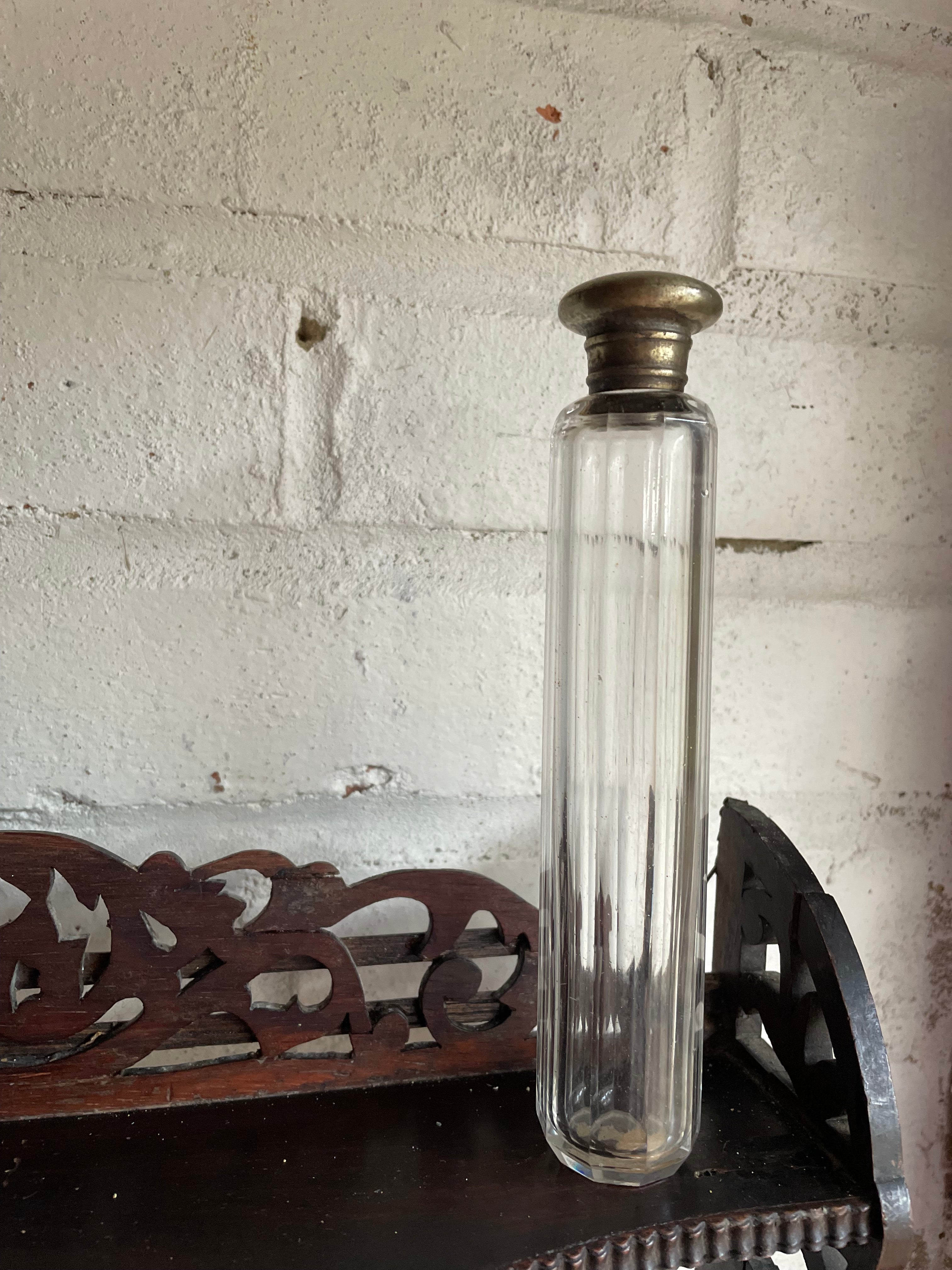 Victorian Silver Plate & Glass Toothbrush Holder with Engraved Initials