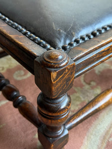 Early 1900s Edwardian Footstool with Studded Leather Seat