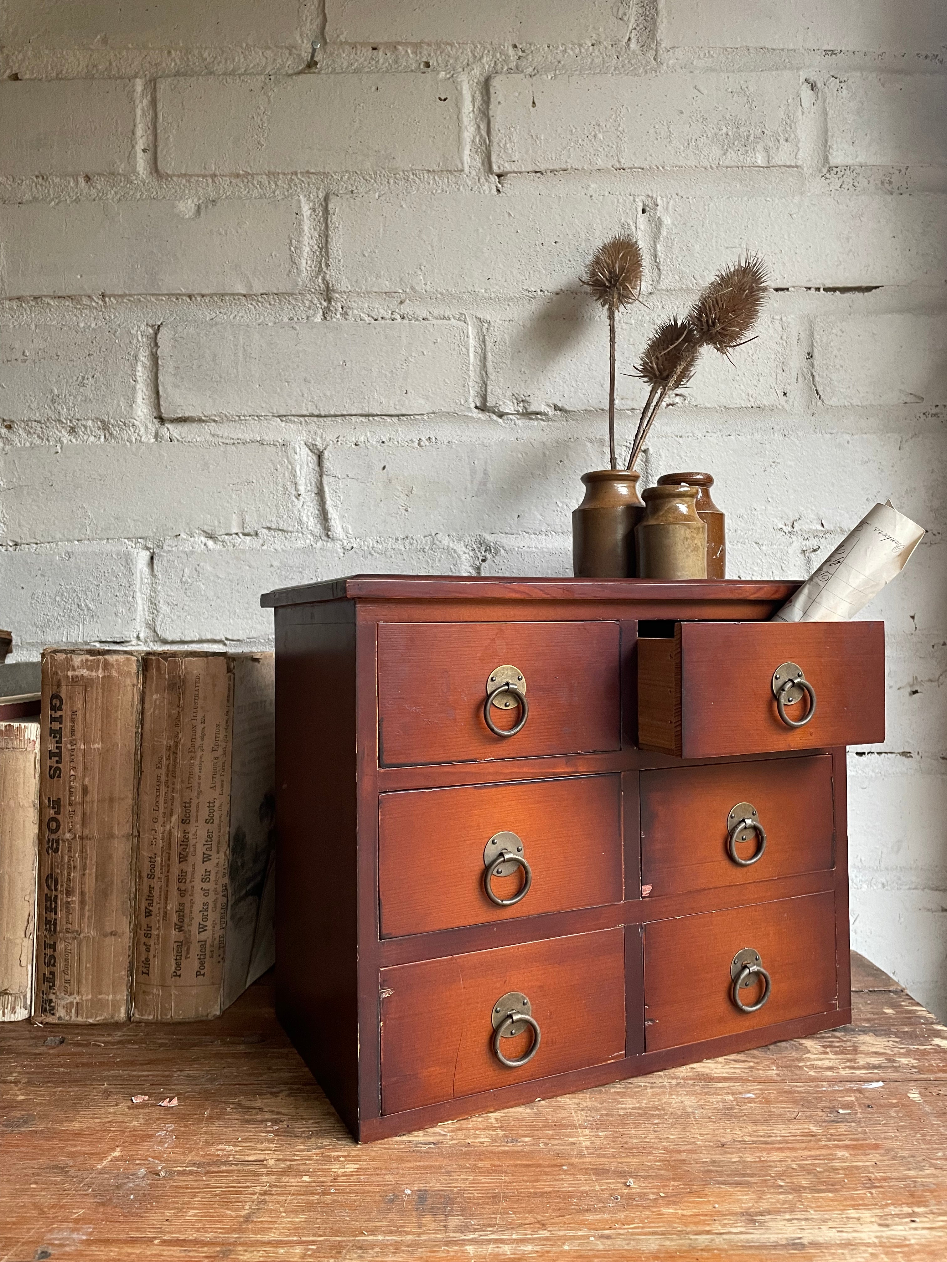 Vintage Miniature Lined Drawers with Metal Handles