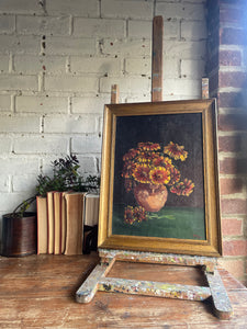 Floral Still Life: Signed & Dated 1933 Oil on Canvas with Original Gilt Frame