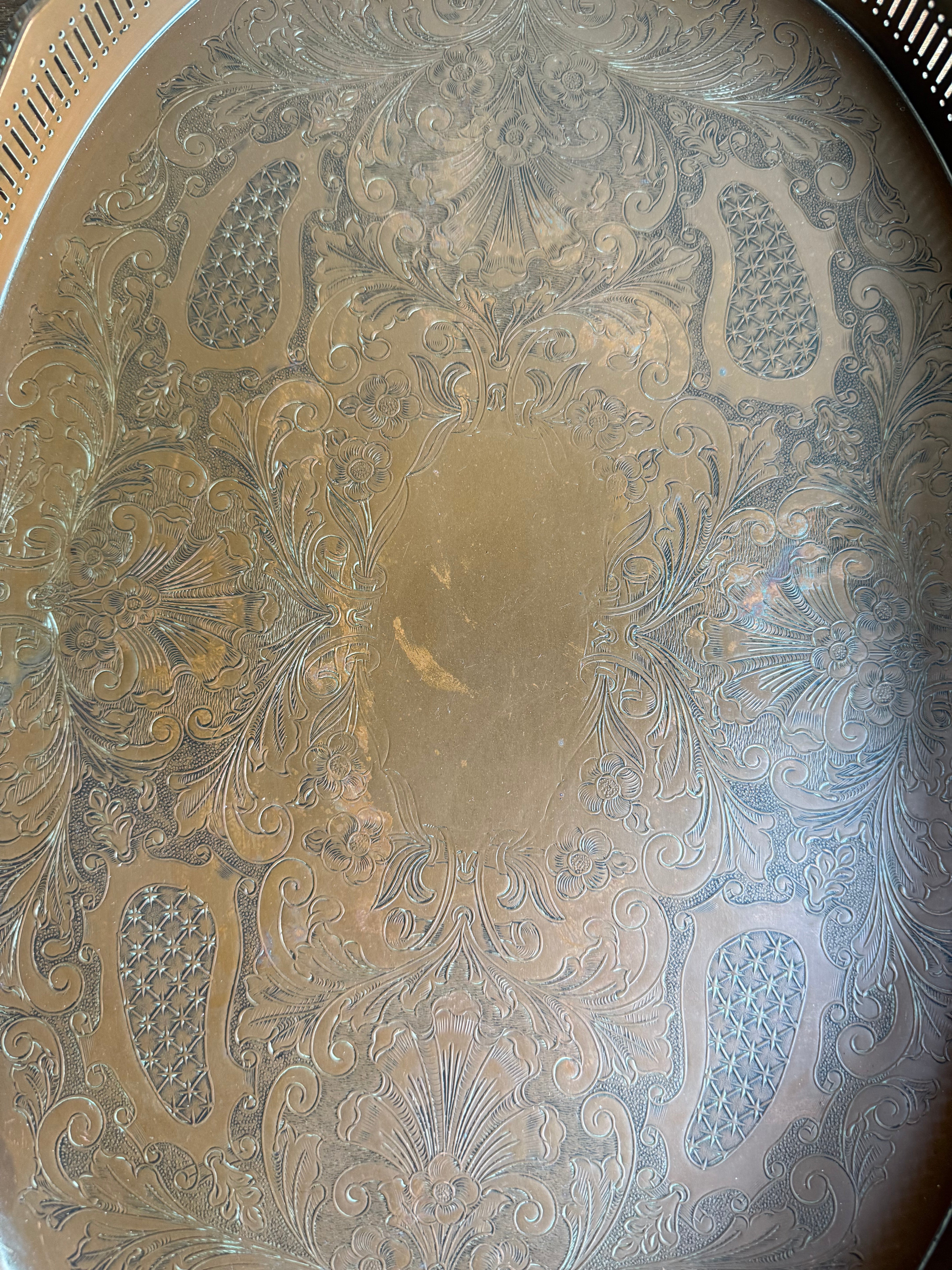 Early 20th Century Engraved Silver Plate on Copper Gallery Tray