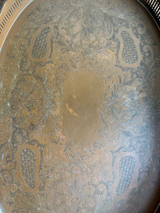 Early 20th Century Engraved Silver Plate on Copper Gallery Tray