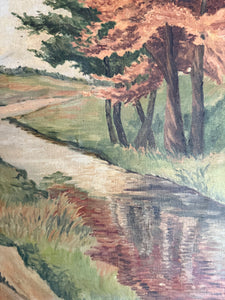 Seasonal Change: Large Early 20th Century Oil on Canvas with Ebonised Frame