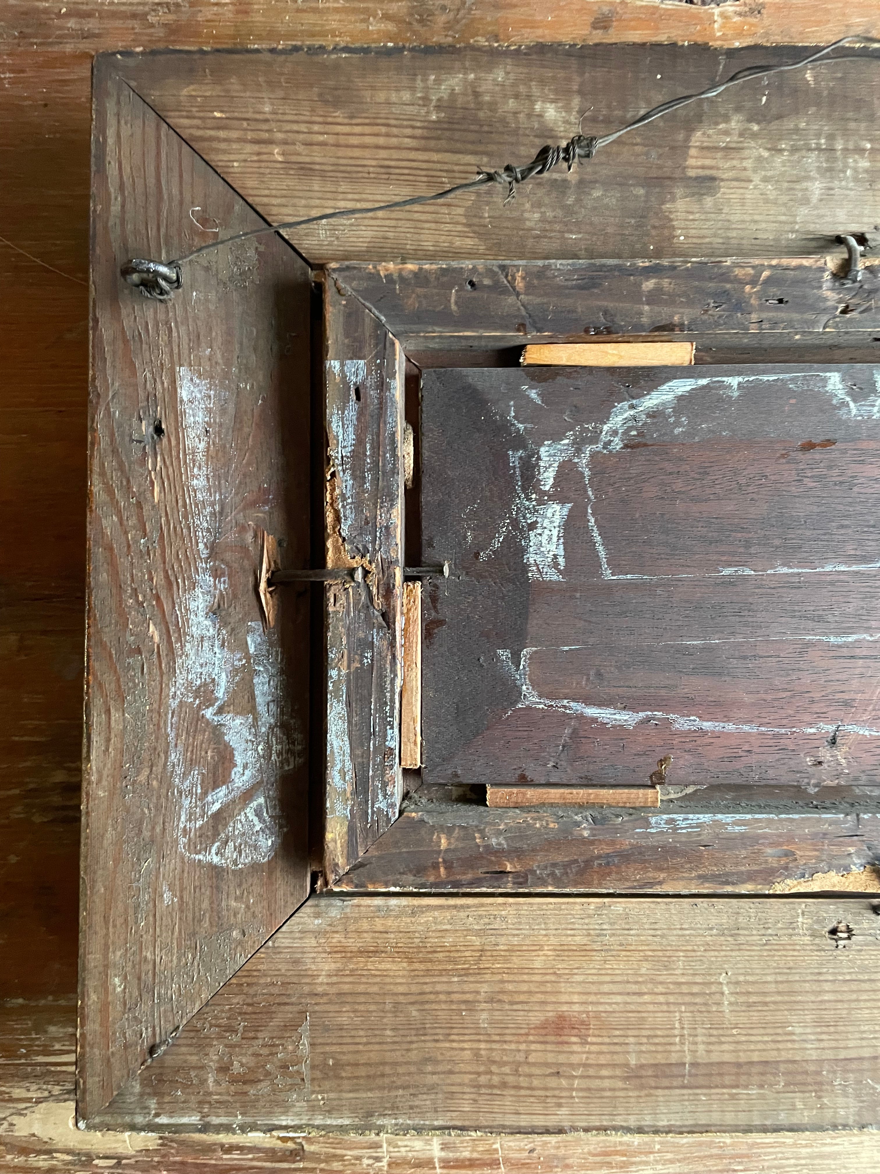 Rural Landscape with Cows Grazing: 19th Century Signed Oil on Wood with Gilt Frame