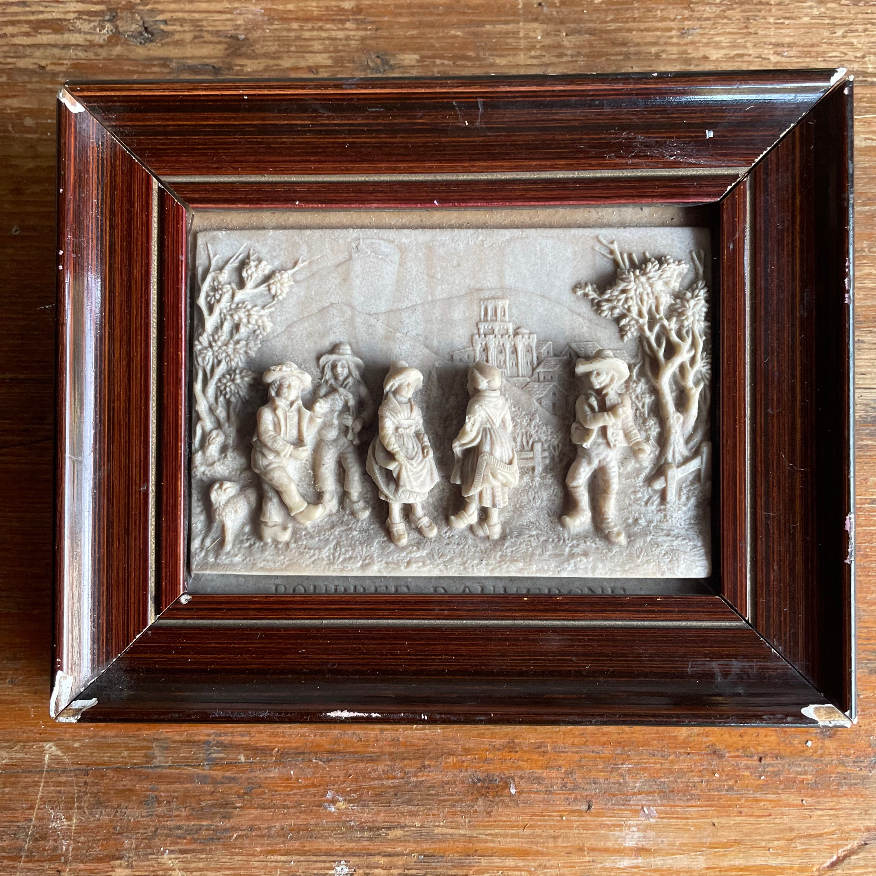 Tiny 19th Century French Lava Relief of a Pastoral Scene